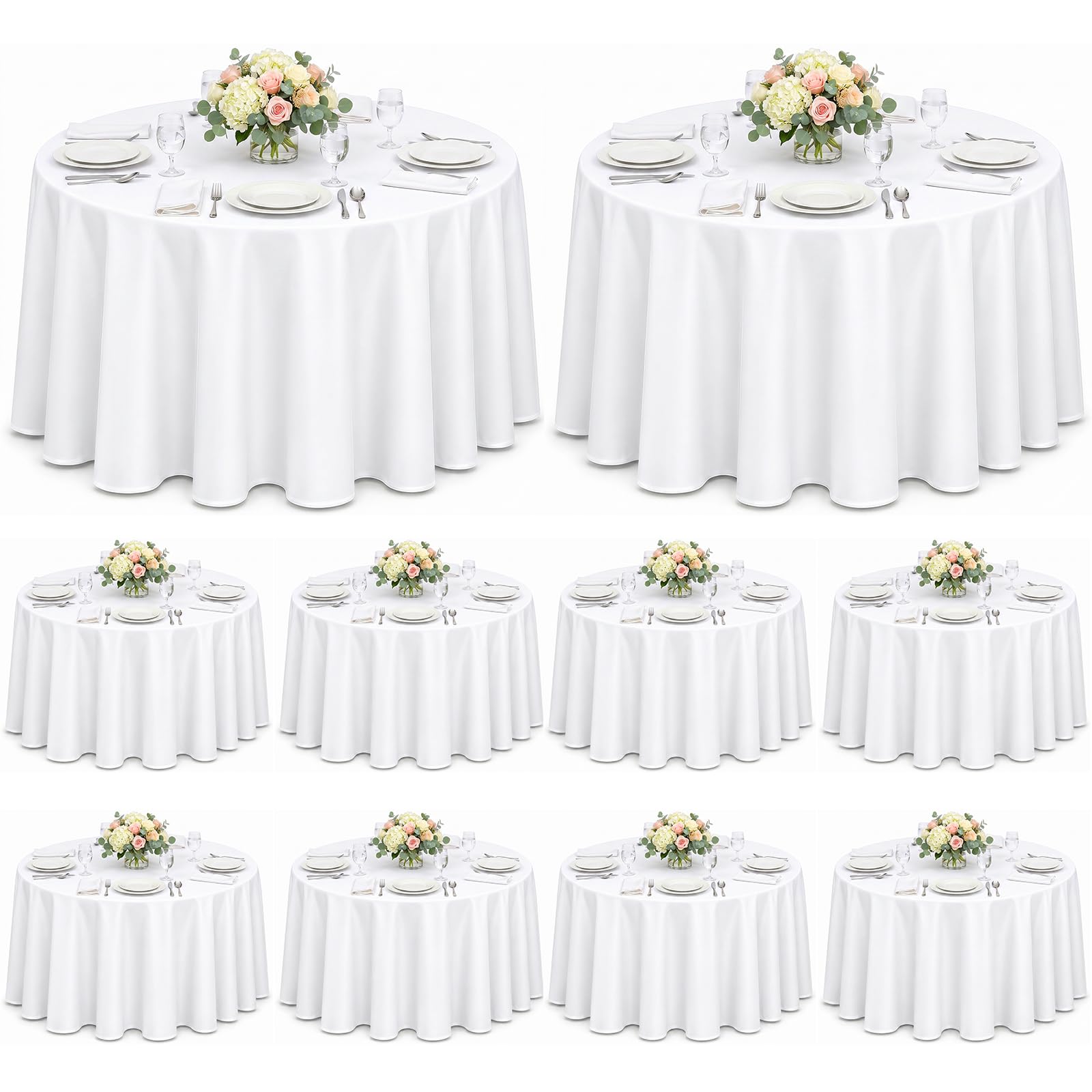 View 1 of 10 Pack 120 Inch White Round Tablecloth, Washable Polyester Tablecloths Stain & Wrinkle Resistant, Elegant Fabric Table Cloth for Wedding Party Banquet Dining Decoration Banquet, Formal Events