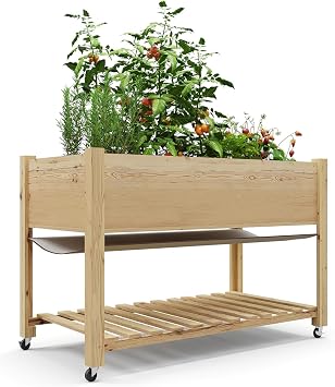 48x24x30 Inch Raised Garden Bed - Raised Garden Bed With Legs,Large Outdoor Planter Box for Vegetables, Flowers - Includes Waterproof Liner & Storage Shelf - for Patio, Deck, Balcony, Backyard