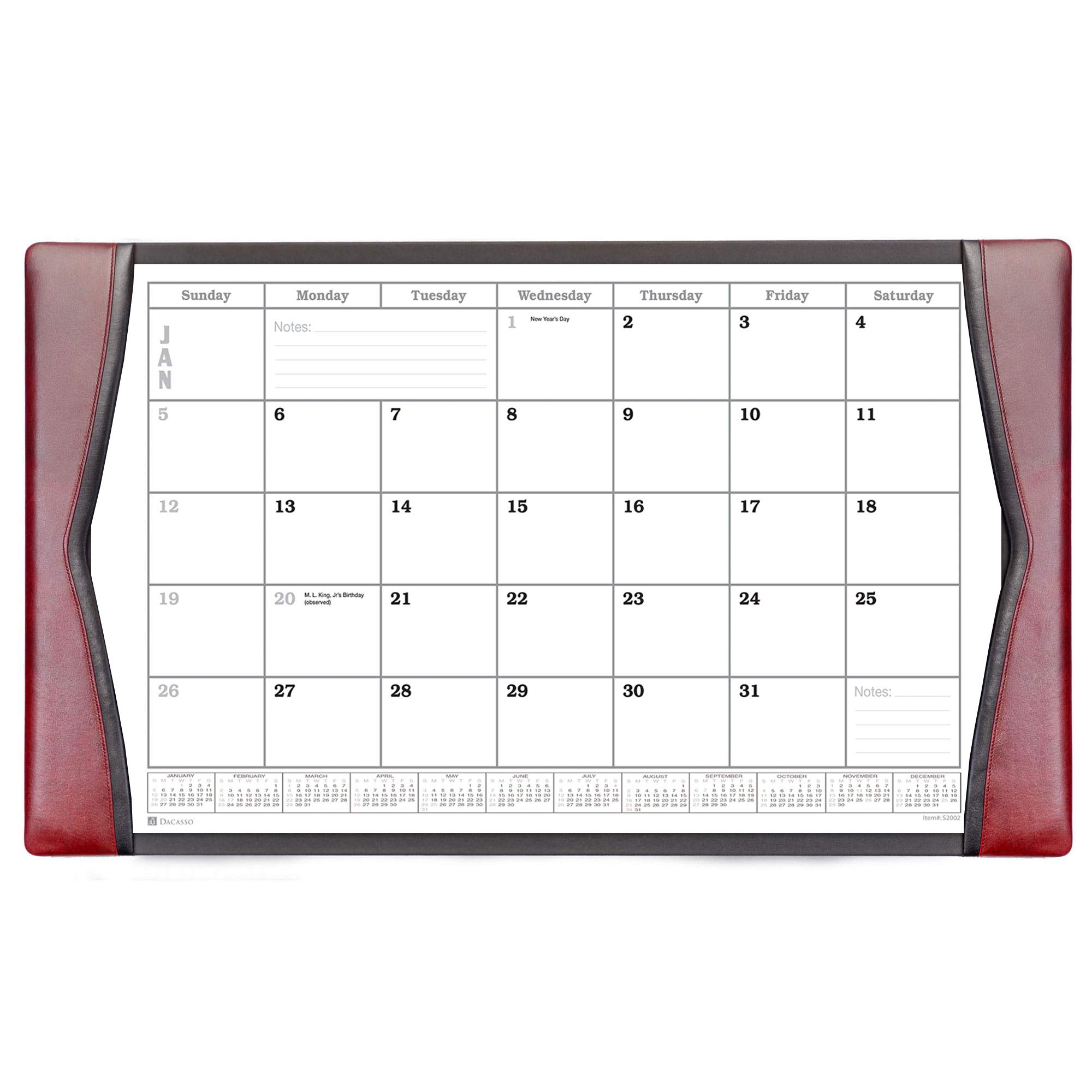 Dacasso Schreibtisch-Kalenderblock, Leder, 34 x 20 cm, Burgunderrot