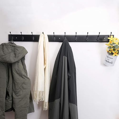 Miniatura 4 de Dseap Perchero montado en la pared 10-Ganchos, 16.0 in agujero a agujero, 38.4 in de largo, ganchos de madera para colgar abrigos, ganchos para