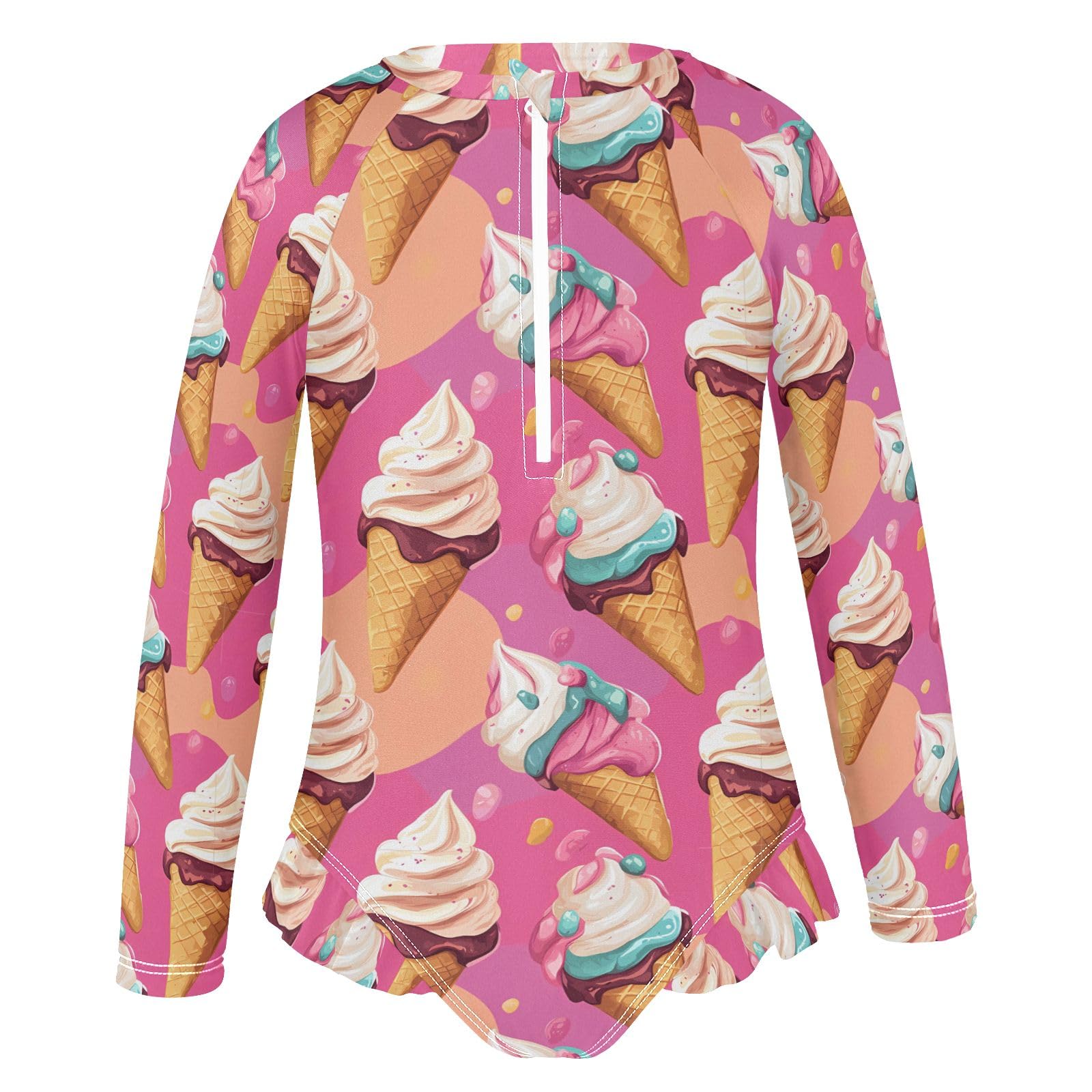 ALAZA Swimsuit for Girls Long Sleeve Rashguard Bathing Suit Ice Cream Pinks Quick Dry 4T