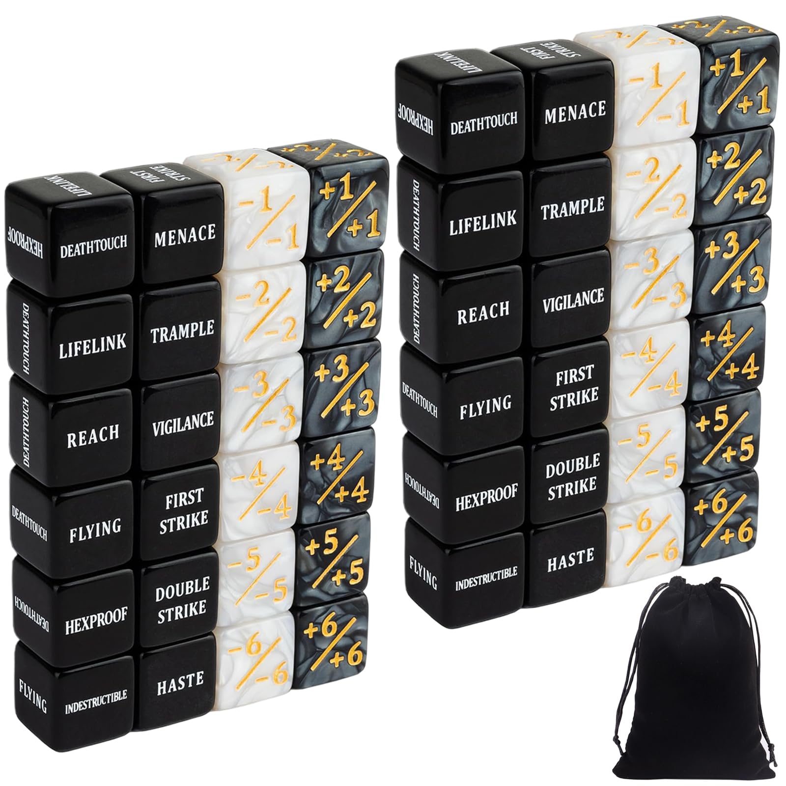 Counter Dadi 48 Pezzi Set di Dadi in Acrilico con Sacchetto di Velluto Abilità Parole Chiave Contatori per MTG TCG Accessori per Giochi di Carte per Feste Giochi