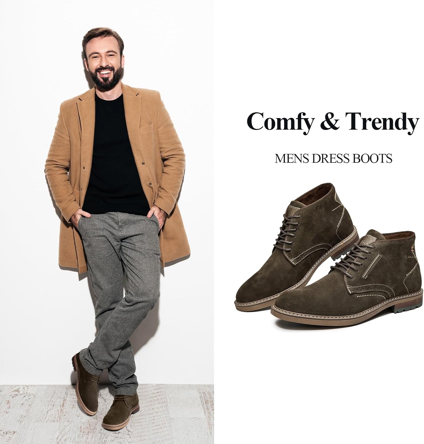 Arkbird Mens Chukka Boots, Genuine Suede Leather Classic Fashion Casual Ankle Lace-up Dress Boots for Men - Image 2