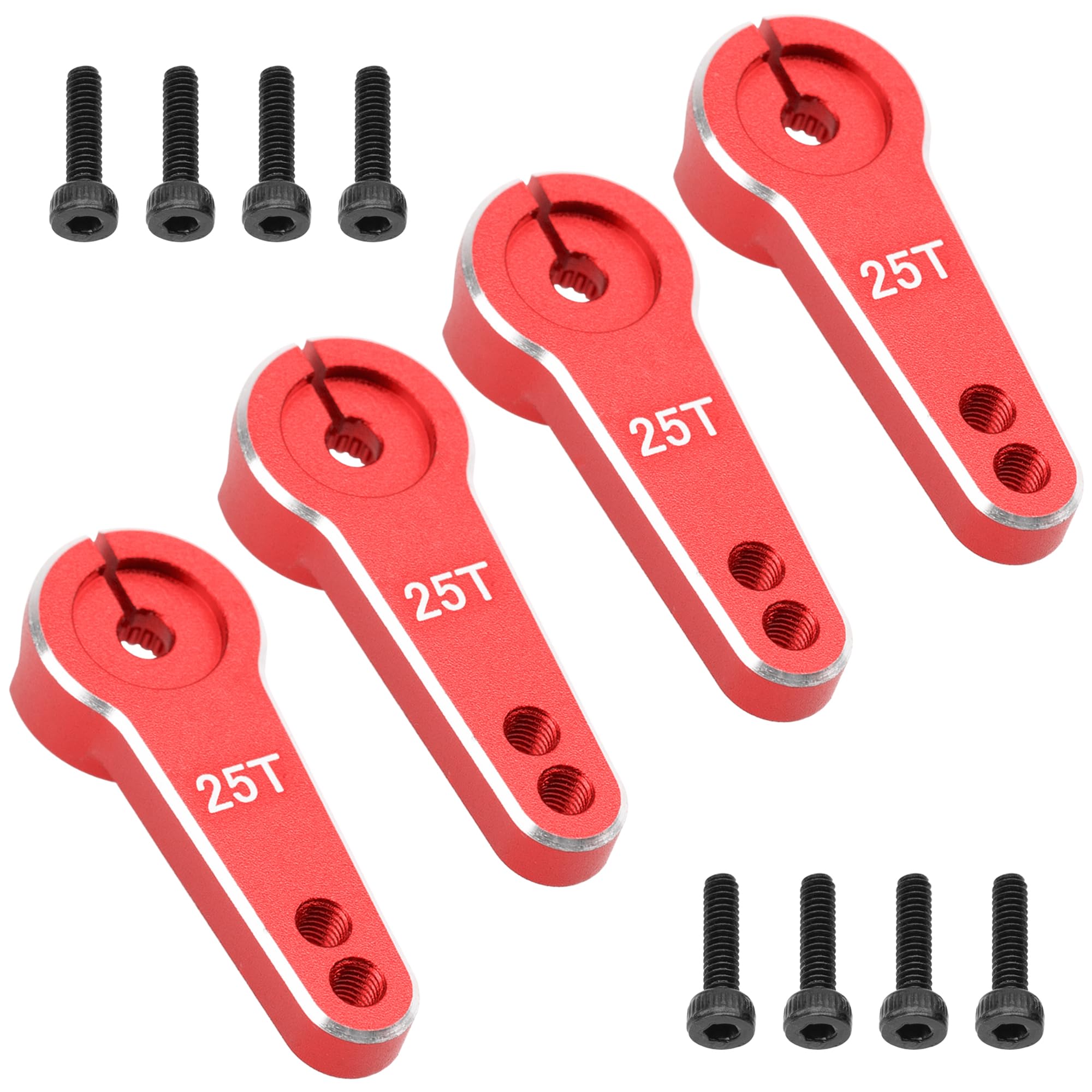 4Pcs Vgoohobby Aluminum 25T Servo Arm Horn Steering Arms Fit for Standard Servo Motors Compatible with Traxxas Axial Tamiya 1/10 RC Crawler Car (Red)