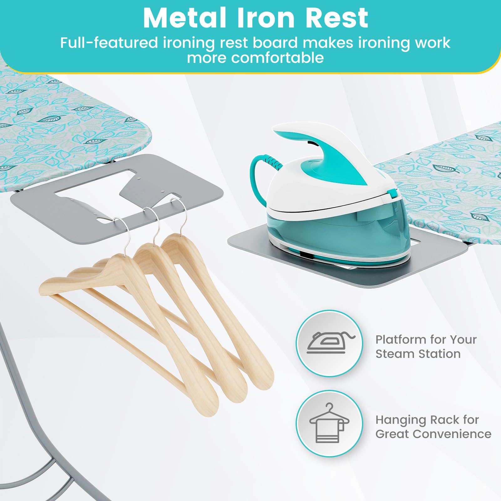 Planche à Repasser, Table de Repas Pliable pour Fer à Vapeur, 98,5 x 30 cm, Large Surface de