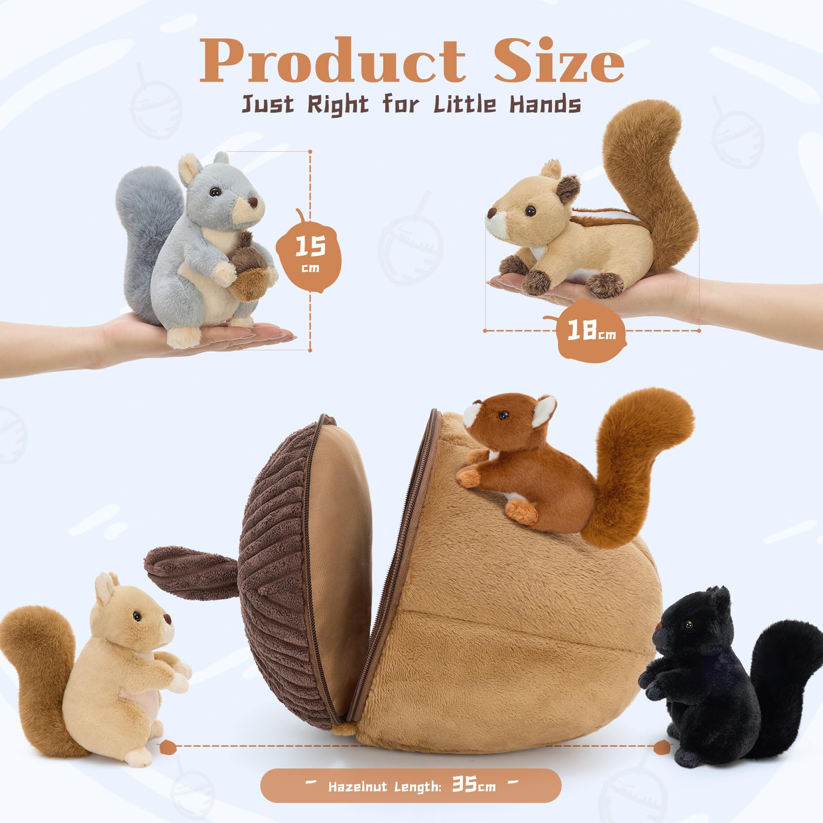 MaoGoLan Peluche Ardilla, Animal de Peluche Suave y achuchable. 35cm Avellanas con Ardilla Bebés, Realistas Suave Juguete de Peluche Gigante Regalos para Niñas, Niños, Cumpleaños Navidad Deco
