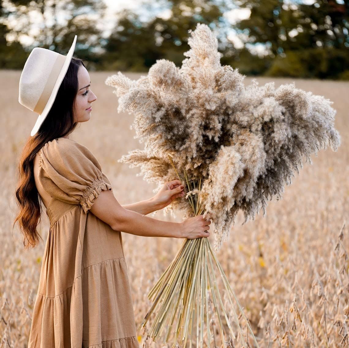 12 Pcs Large Dried Pampas Grass Decor Tall 35 inches, Boho Decor Pompas Floral for Arrangements Home Wedding Yard Party Photography, Fluffy 12 pcs - Brown