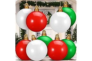 Jetec 9 Pcs 25'' Inflatable Christmas Ball PVC Giant Inflatable Christmas Ornaments,...
