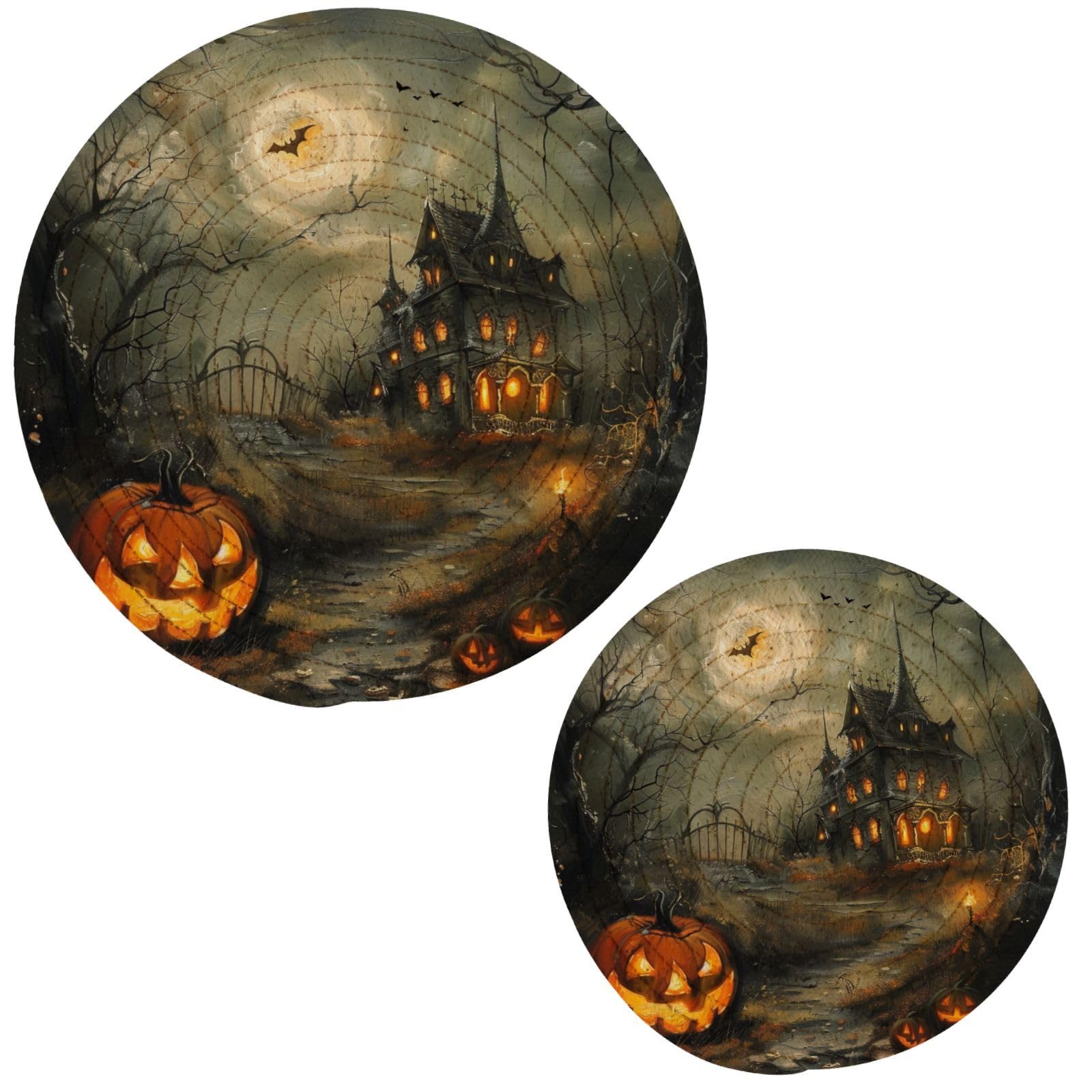 Wonima99 Woven Kitchen Potholders Trivets Set Of 2, Halloween Flying Bats Cotton Round Hot Pot Coasters Placemats Cooking Baking Dish Pan Pot Bowl Teapot