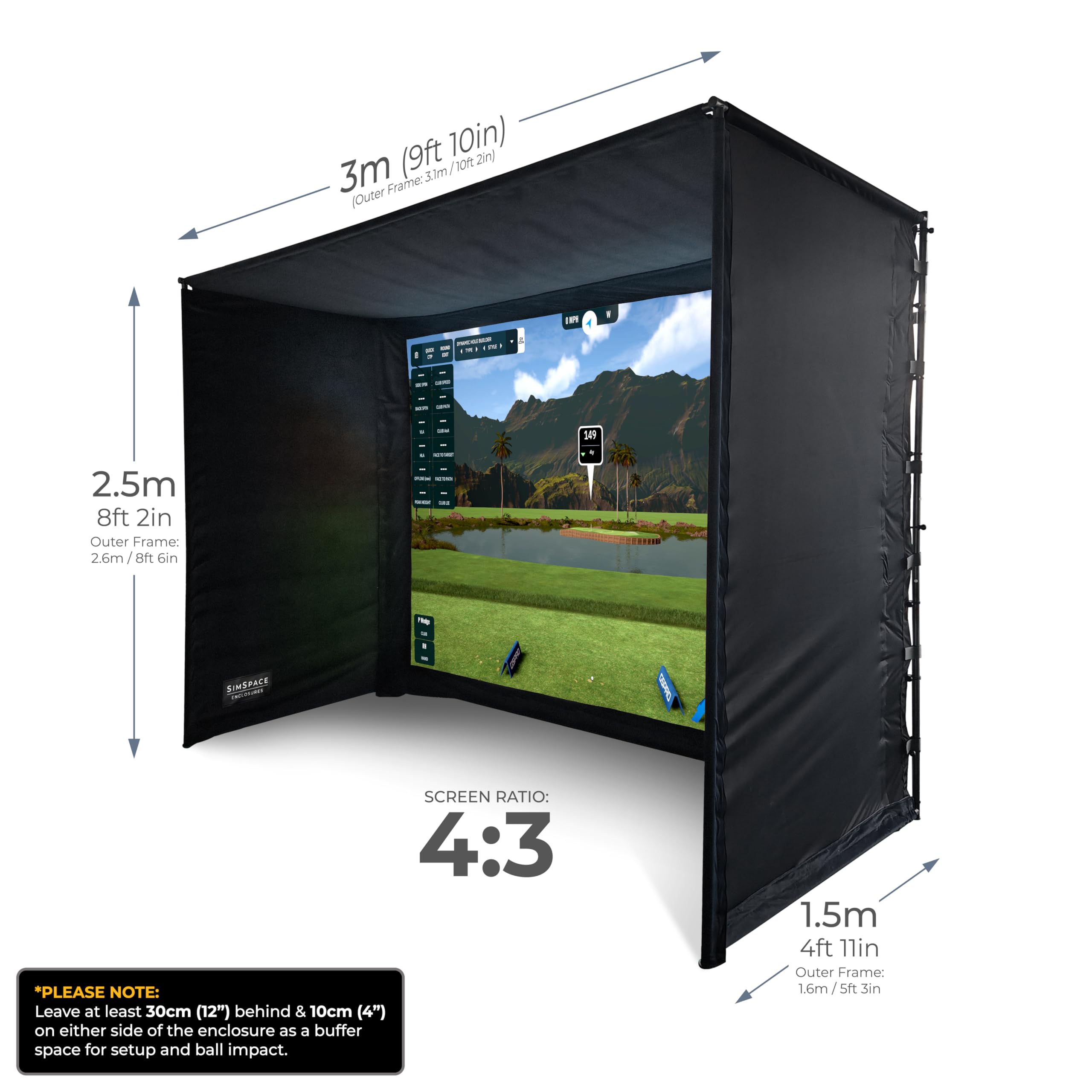 SimSpace Caja de simulador de Golf con Pantalla de proyección de Impacto, Uso con Todos los simuladores y monitores de Lanzamiento de Golf.