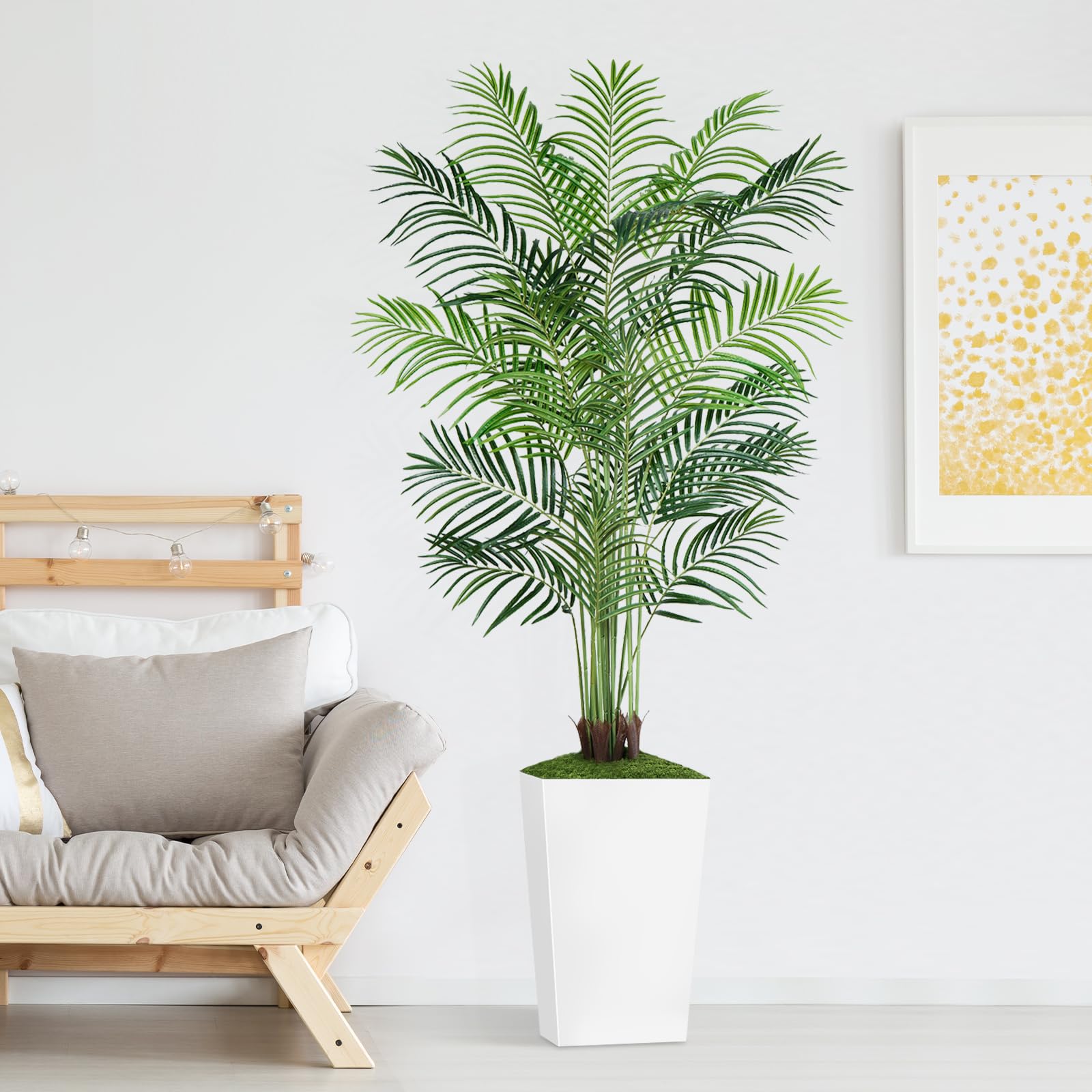 Palmier Artificiel de 1,8 m avec Pot Blanc – Grand Faux Palmier Tropical en Pot avec véritable écorce pour la Maison, Le Bureau, Le Salon, la Chambre, la Ferme et la décoration Moderne