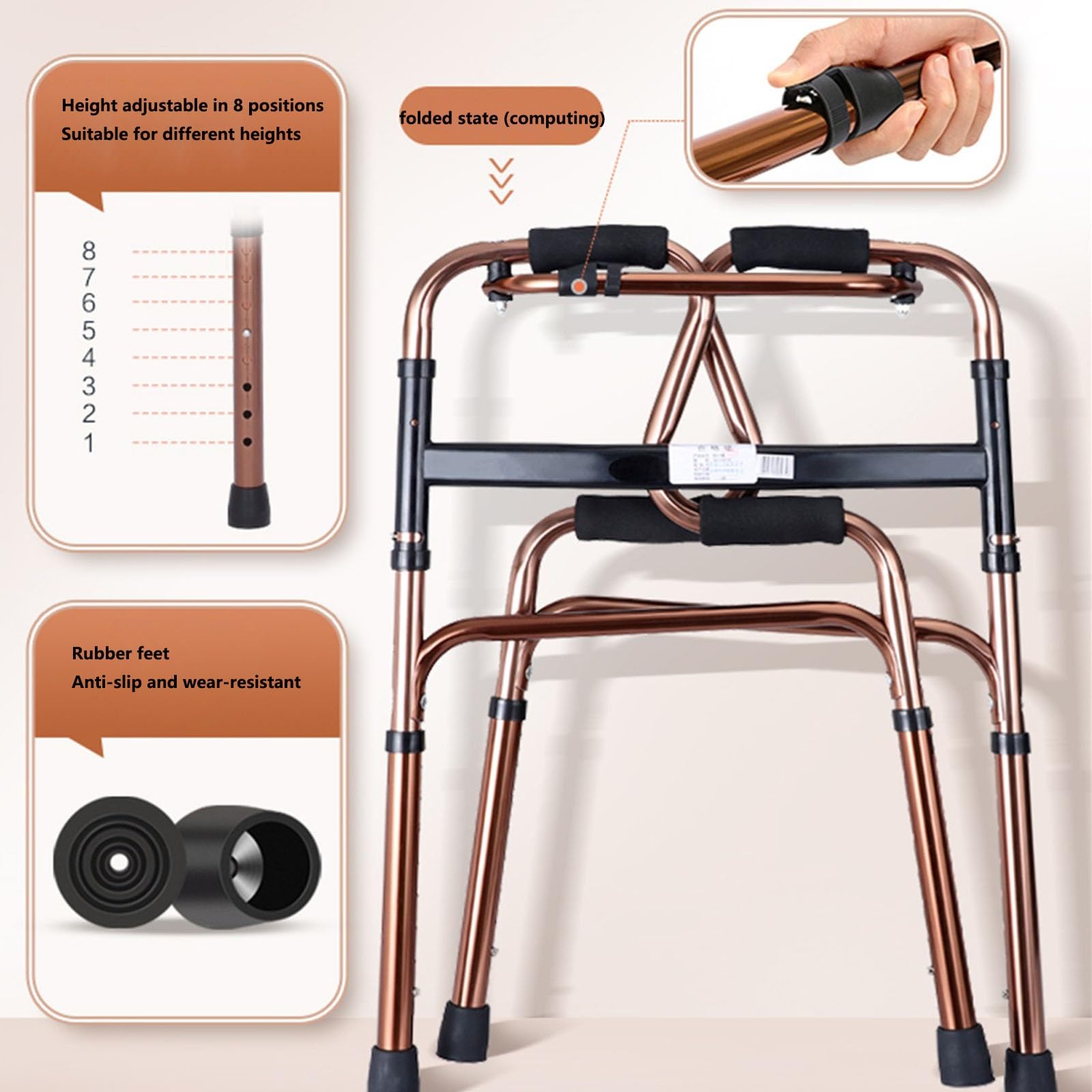 Andador para Ancianos Andadores con Ruedas for Personas Mayores, Ayuda for Caminar con Asiento y Brazos Ajustables, Andador médico Plegable de Aluminio Andador Ligero