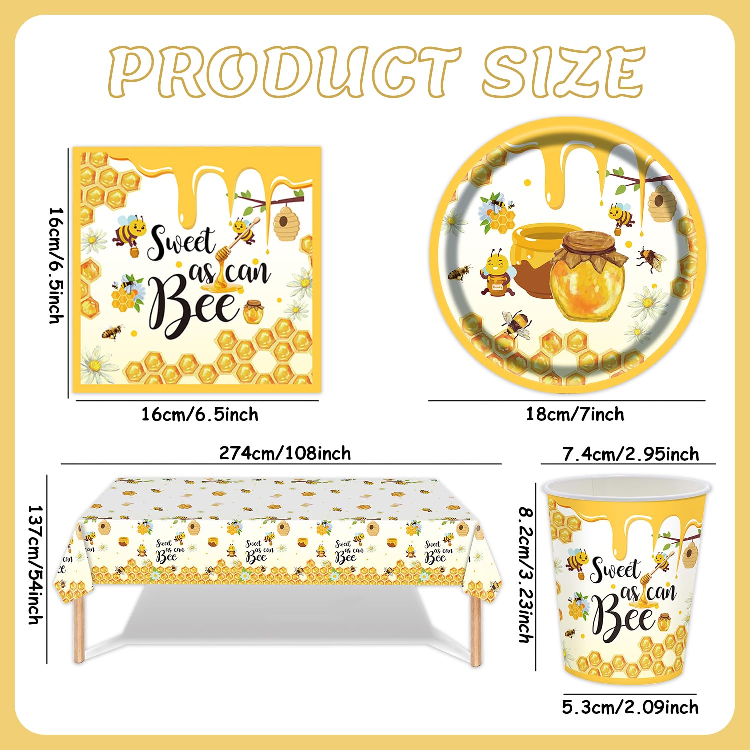 Set di stoviglie per feste di ape, 61 pezzi, decorazioni per feste di compleanno, piatti di carta, asciugamani di carta, tovaglie, primavera, pic-nic a tema stoviglie, battesimo di un bambino