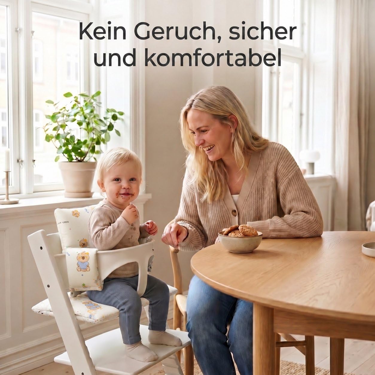 High Chair Cushion, High Chair Replacement Set Cushion, Organic Cotton Baby, Surface Coated for Easy Cleaning, Compatible with Stokke Tripp Trapp (Waterproof)