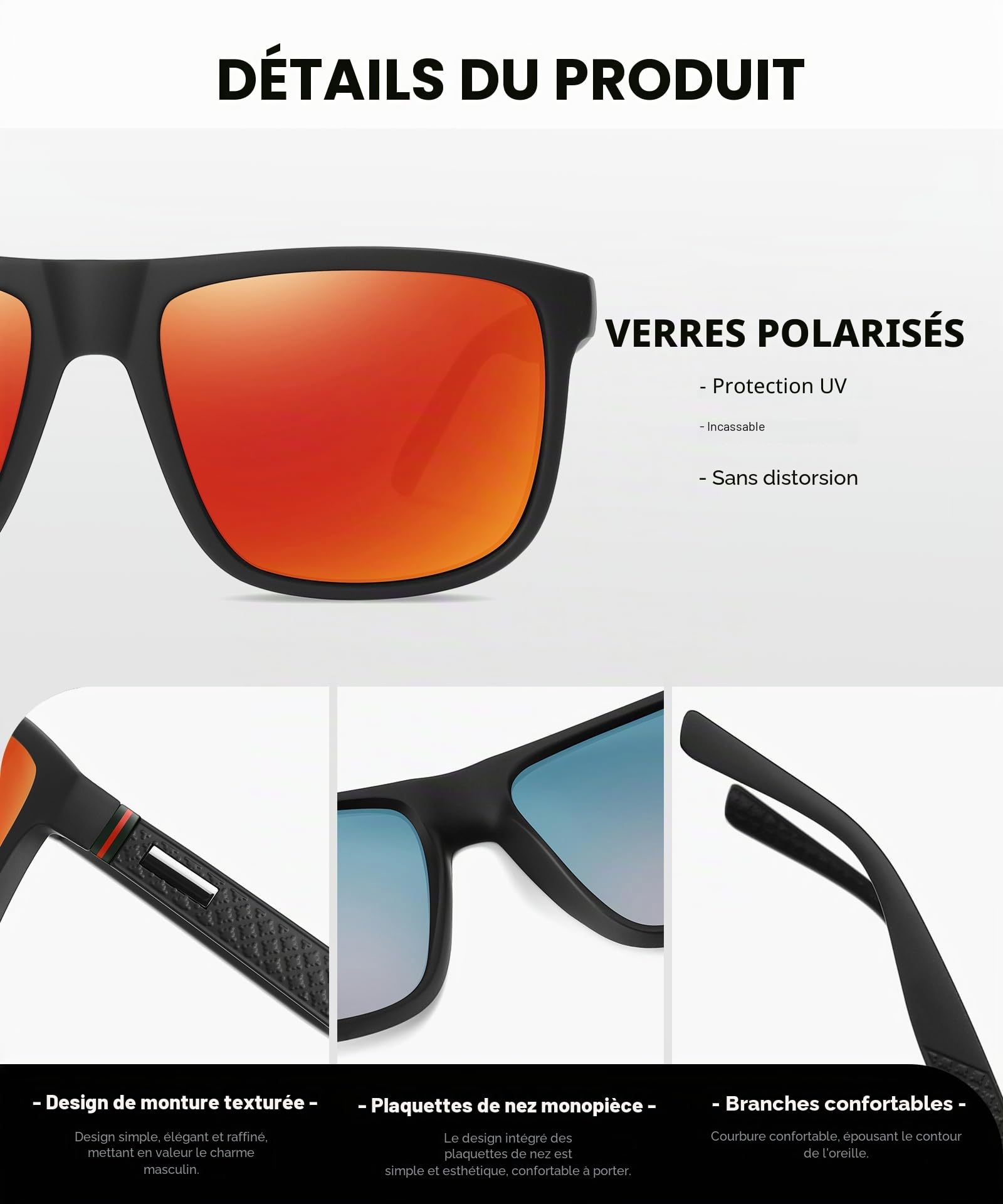 Lunettes de soleil polarisées pour hommes et femmes; cadres vintage / classiques / élégants; objectifs haute définition; golf / conduite / pêche / sports de plein air / lunettes de soleil tendance
