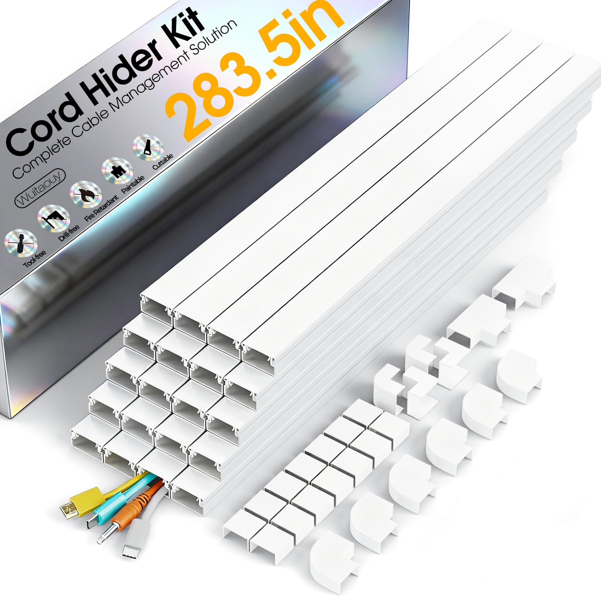Cache-câble mural pour télévision de 720,1 cm – Cache-câble pour 2 à 4 fils sur le mur, cache câble de qualité supérieure pour cordons sur le mur, installation facile pour TV sur le mur, cache-câble