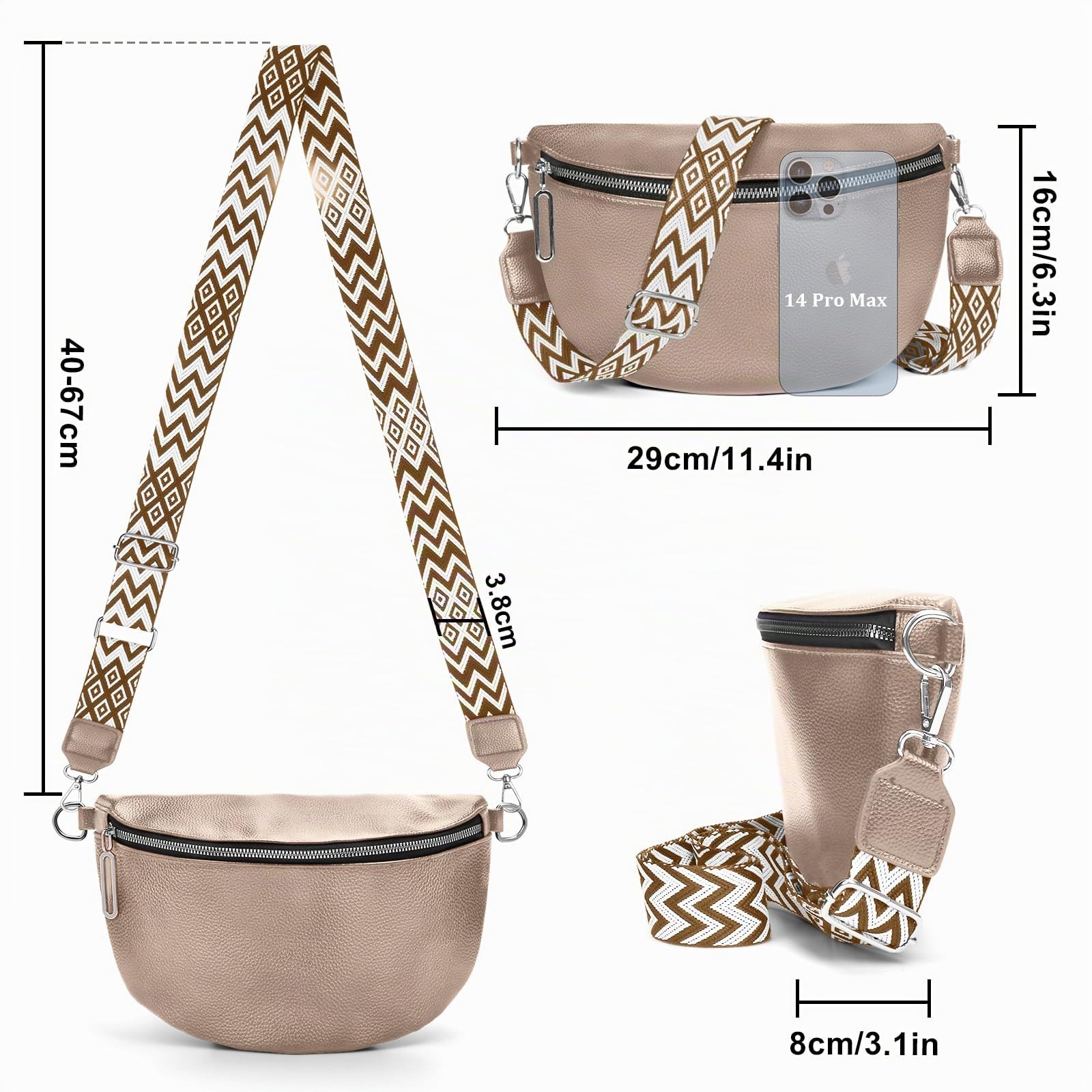 Bolso de Mujer Señoras Pequeño, Bolso Crossbody Señoras Correa Ancha, Riñonera Señoras Estiloso Cuero Repelente al Agua, Elegantes Bolsos Modernos con Correa de Mujer Desmontable