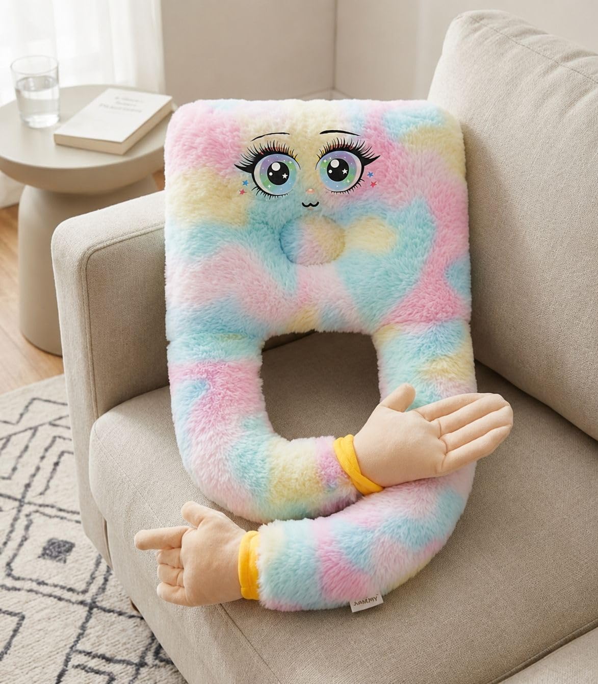 Baby Plush Rainbow Cushion | Soft Faux Fur Decorative Hug Pillow with Long Arms | Cute Nursery & Kids Room Cushion for Supervised Lounging-image-20
