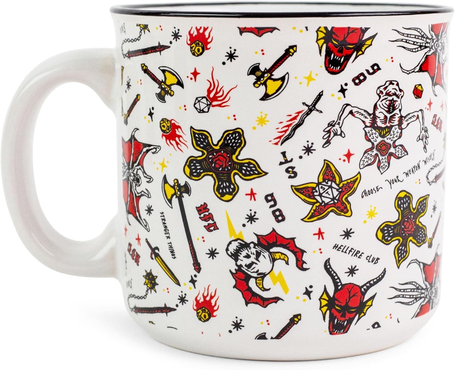 Silver Buffalo Stranger Things Hellfire Club Icons Ceramic Camper Mug | BPA-Free Travel Coffee Cup For Espresso, Cocoa, Tea | Holds 20 Ounces