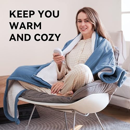 Miniatura 5 de Warm Storm Manta térmica eléctrica, manta eléctrica de sherpa y forro polar, manta de calentamiento rápido con 5 ajustes de calor 4 horas de apagado
