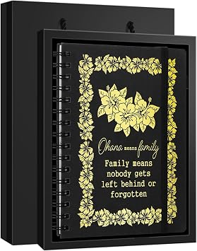 Family Inspirational Gifts Ohana Means Family Spiral Notebook Family Member Gift Flower Notebook Family Appreciation Gifts Notebook for Women MenSpiral ohaha- Black
