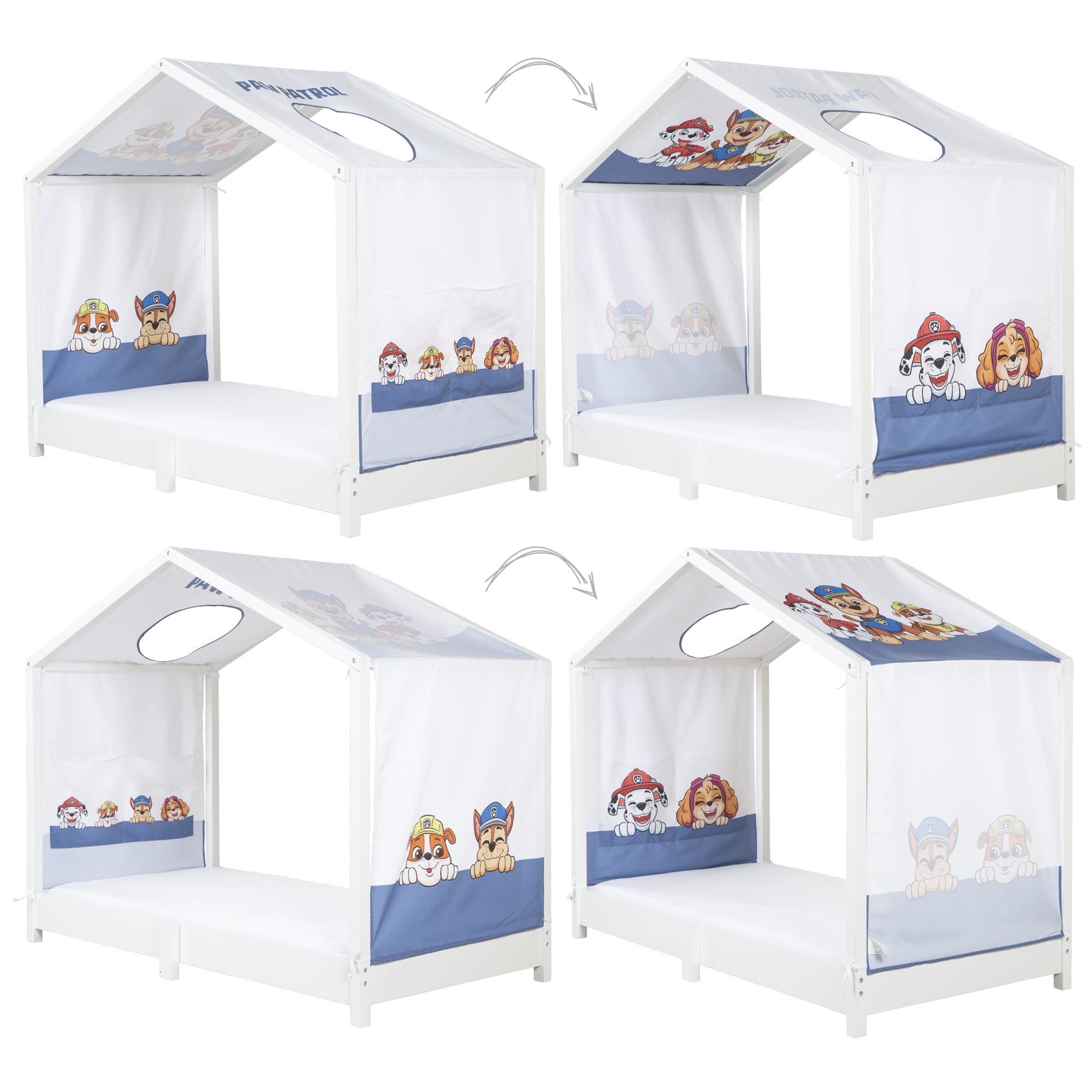 roba Bezug für Montessori Hausbetten 70 x 140 cm im Paw Patrol Design - Passendes Zubehör zum Umbau in Himmelbett - Inkl. 3 Aufbewahrungstaschen & Dachfenster