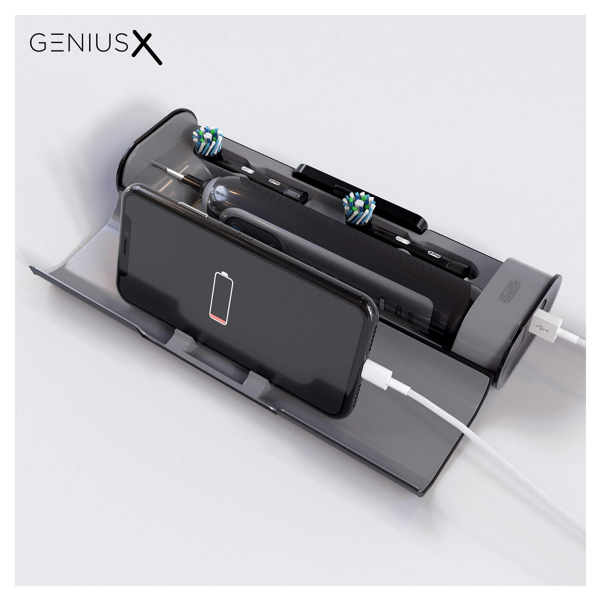 Oral-B Genius X Luxury Brosse à Dents Électrique Rechargeable avec 1 Manche Intelligence Artificielle, Anthracite, 4 Brossettes et 1 Étui de Voyage Premium Offert