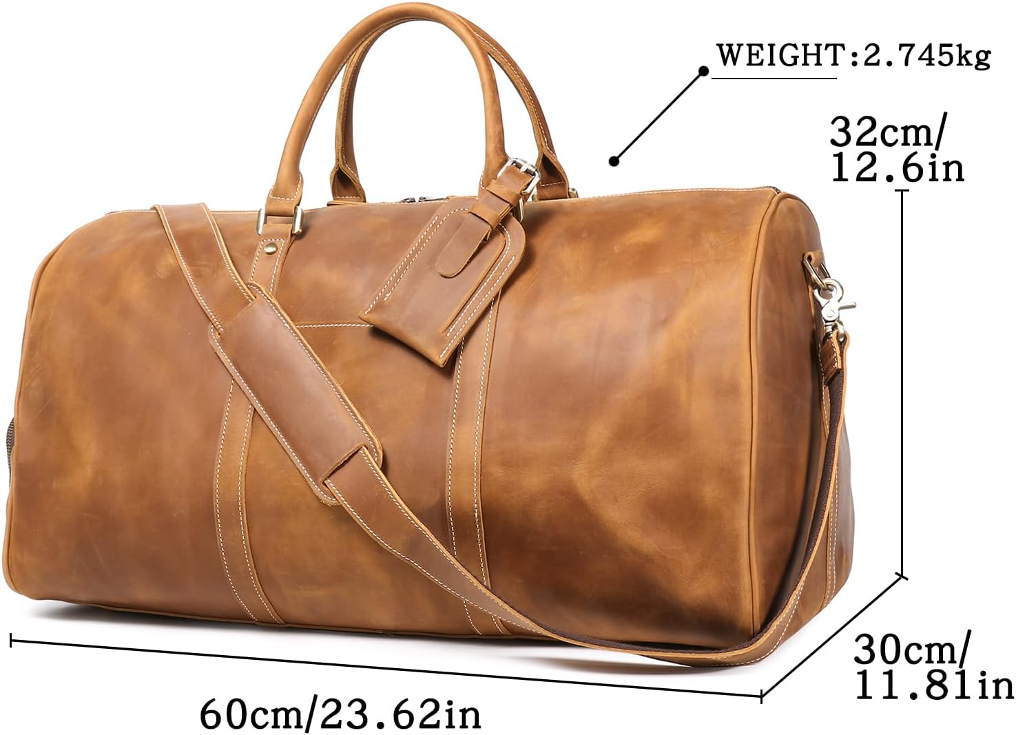 Mens Leather Duffel Bags YKK Zipper Sport Vintage Leather Travel Gym Bag Weekender Overnight Classic Gift Genuine Gym Overnight Carry On Bag (Brown, 24 Inch) - Image 3