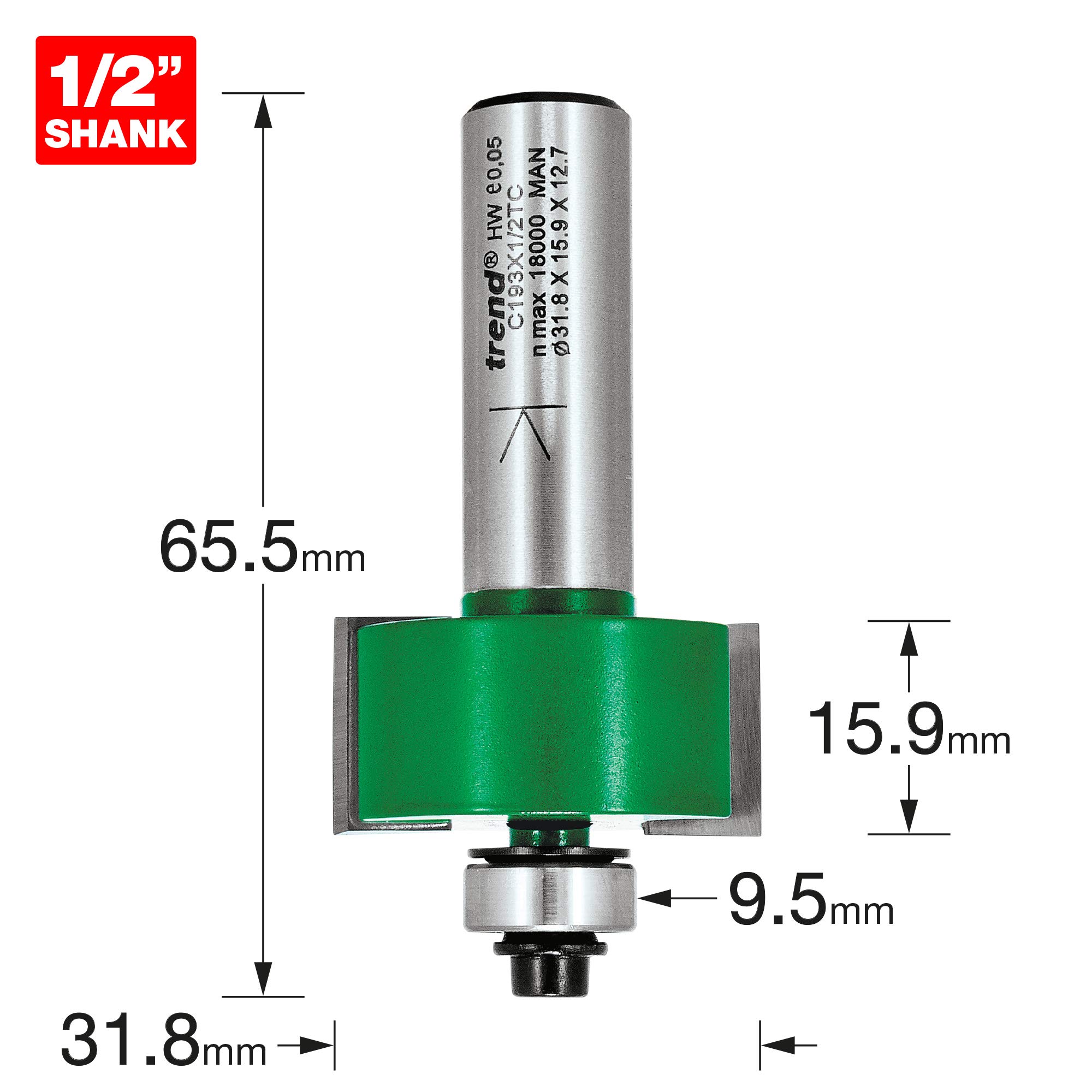 Trend C193X1/2TC 31.8mm Dia. x 15.9mm Cut Bearing Guided Rebater