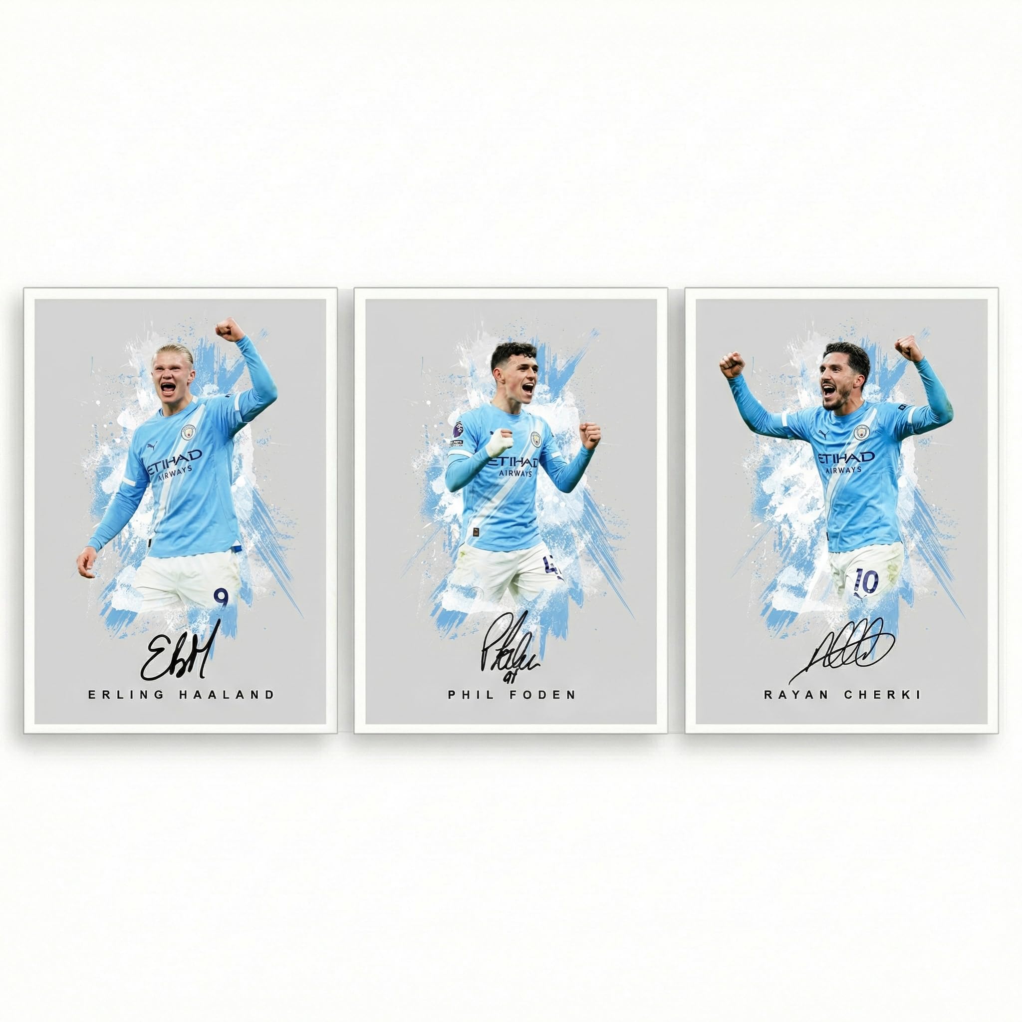 Mounted Gifts Trading Haaland Foden Cherki (A4 Unframed) Erling Haaland Manchester City Signed Photo Poster A4/A3 Print Picture Display Framed Autograph Memorabilia For Football Fans Gift Norway (Haaland Foden Cherki (A4 Unframed))