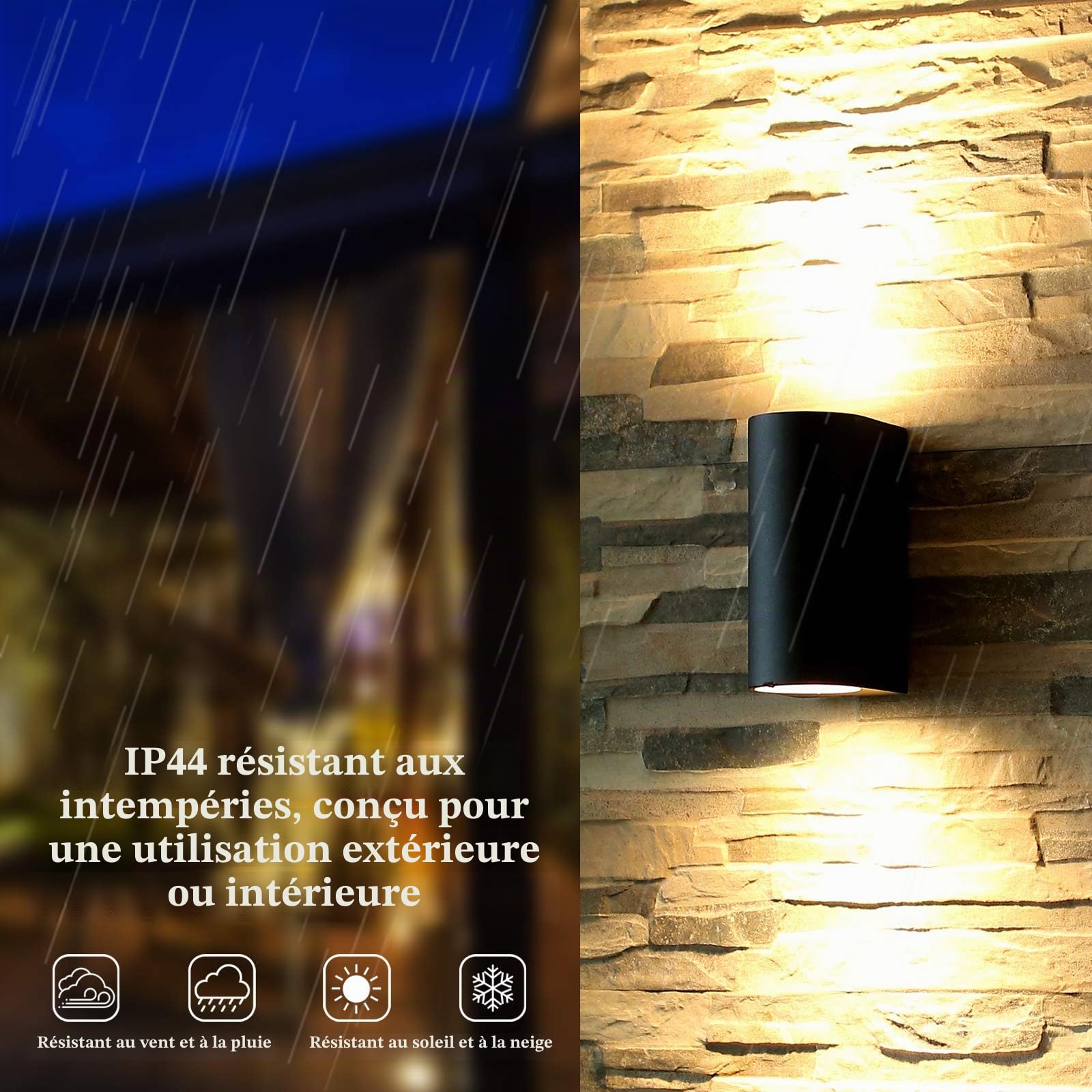 HLFVLITE 2pcs Applique Murale Exterieur Aluminium Up/Down Eclairage Exterieur/Interieur, IP44 Étanche noir lampes de jardin pour patio, terrasse, jardin, couloir, balcon, porche, poteau, allée