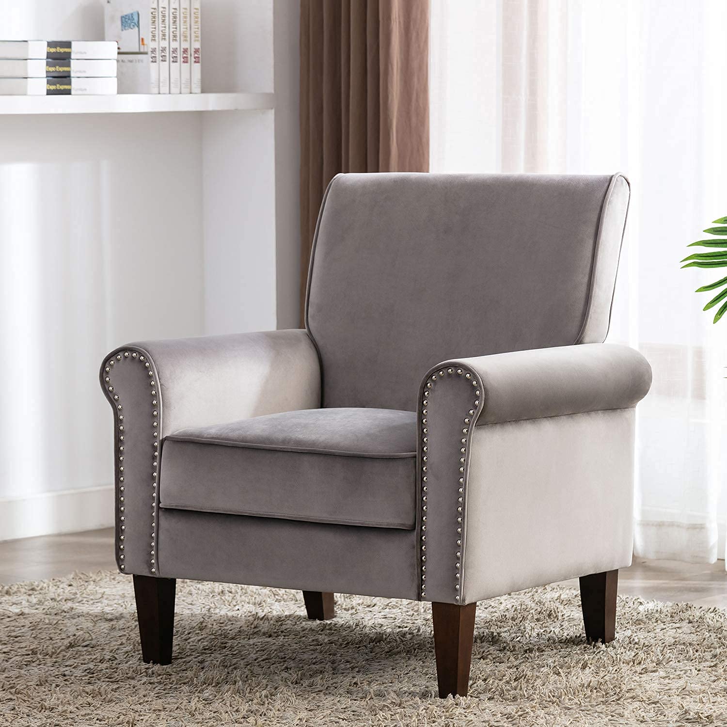 Morden Fort Accent Bedroom Chair Velvet Upholstered Armchair for Bedroom Living Room Club Office-(Gr