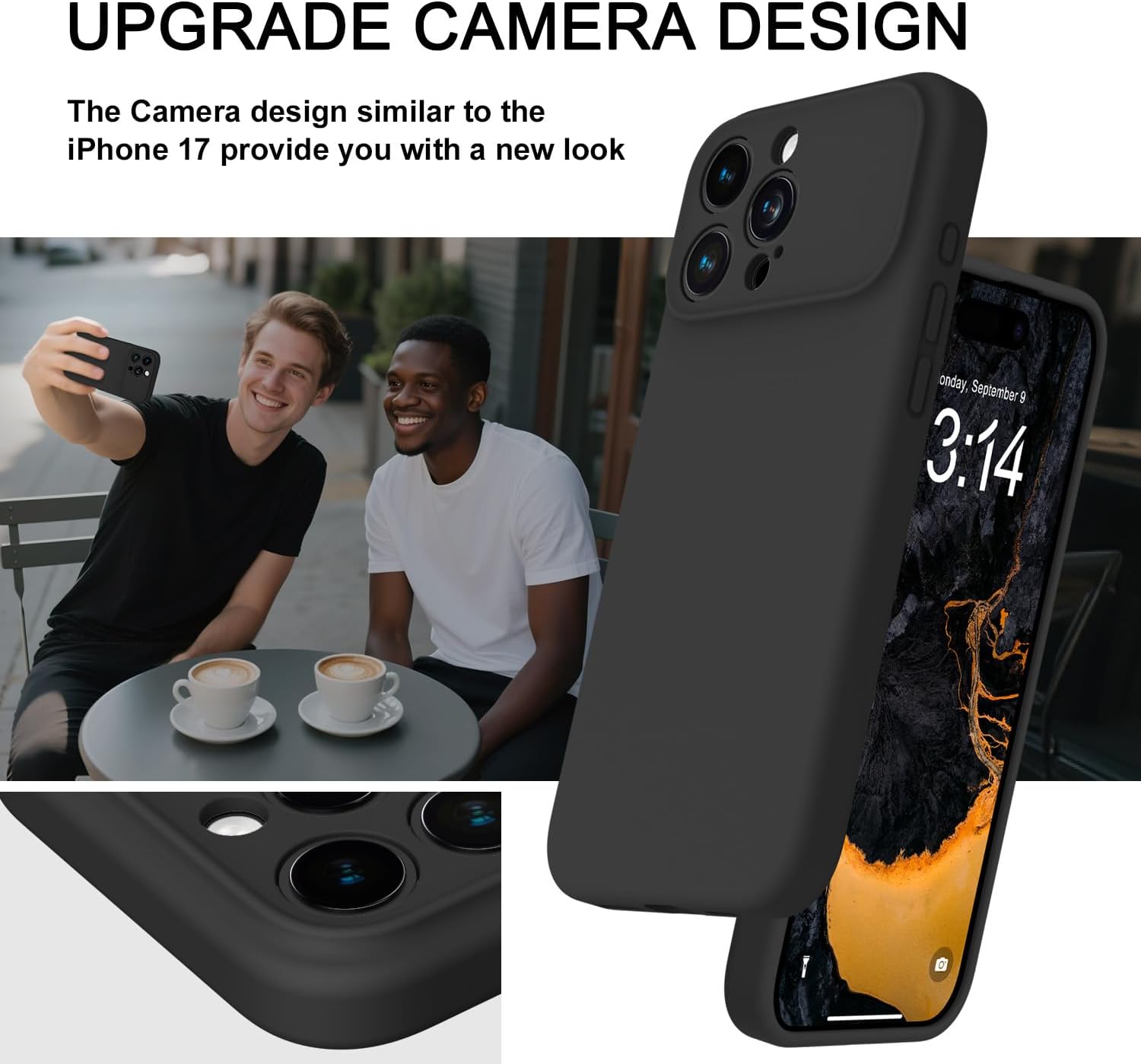 OTOFLY Silicone for iPhone 16 Pro Case (Upgraded to 17 Design Style)(Soft Gel Rubber Shockproof Phone Case) Anti-Scratch Microfiber Lining- Black - Image 3