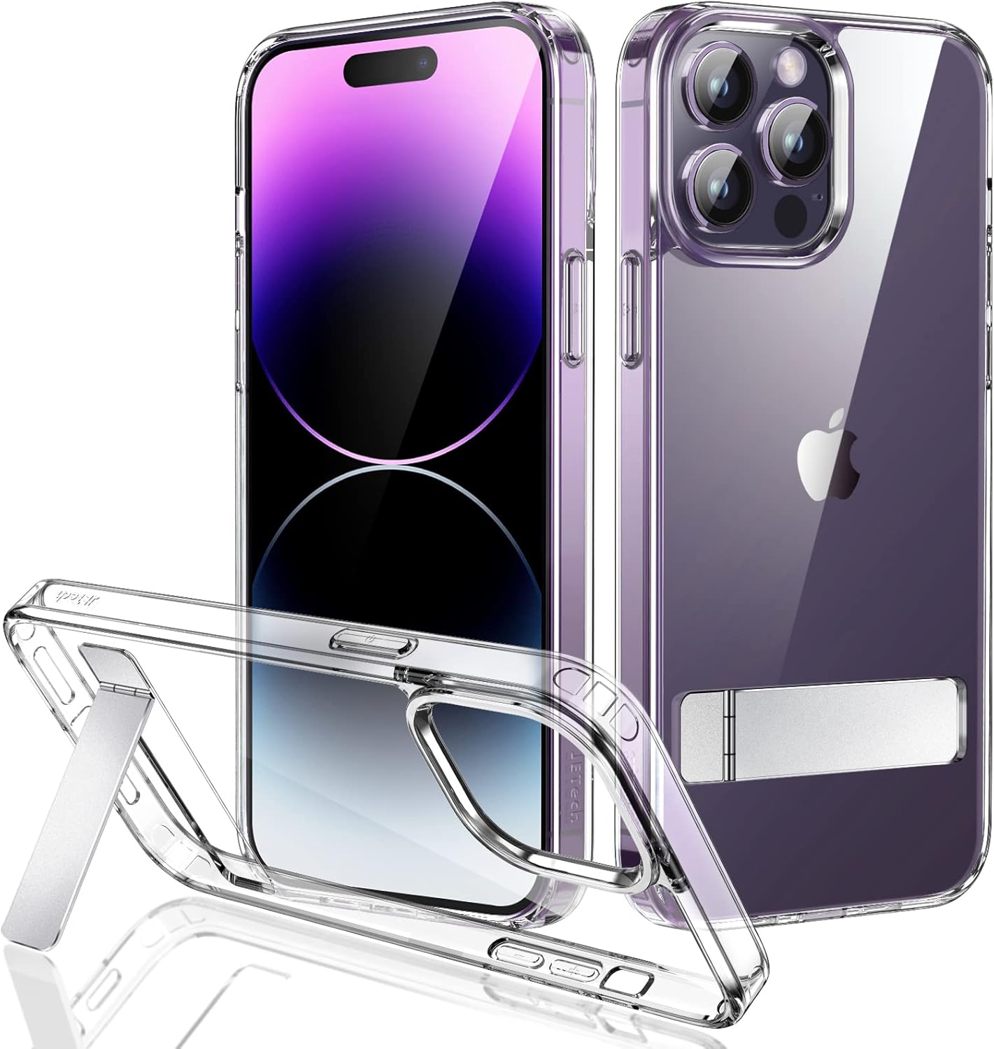 JETech Kickstand Case for iPhone 14 Pro Max 6.7-Inch, Support Wireless Charging, Slim Shockproof Bumper Phone Cover, 3-Way Metal Stand (Clear)