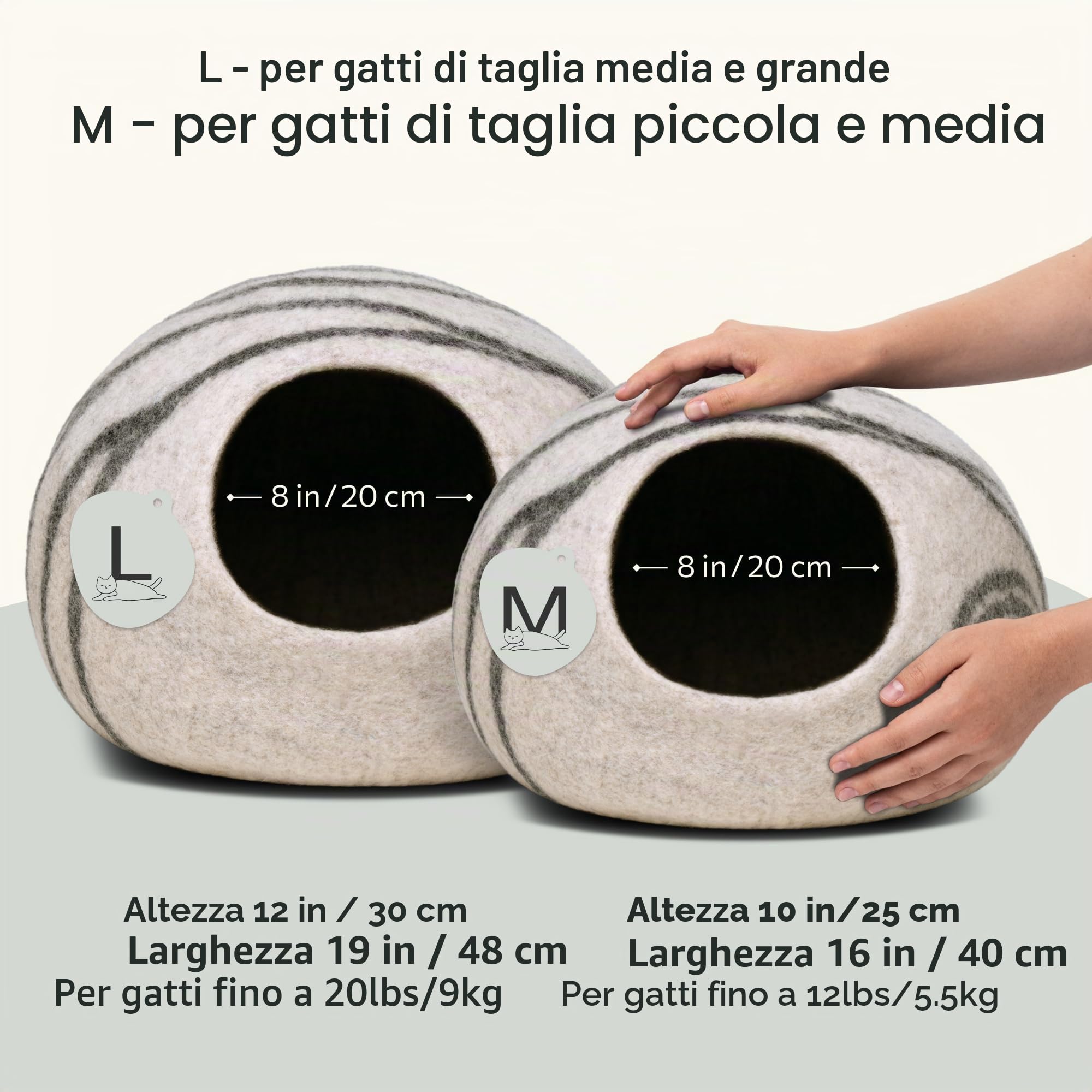 MEOWFIA Cuccia per gatti in feltro di alta qualità - Cuccia fatta a mano in lana merino per gatti e gattini (tonalità chiare) (medio, perla fumosa)