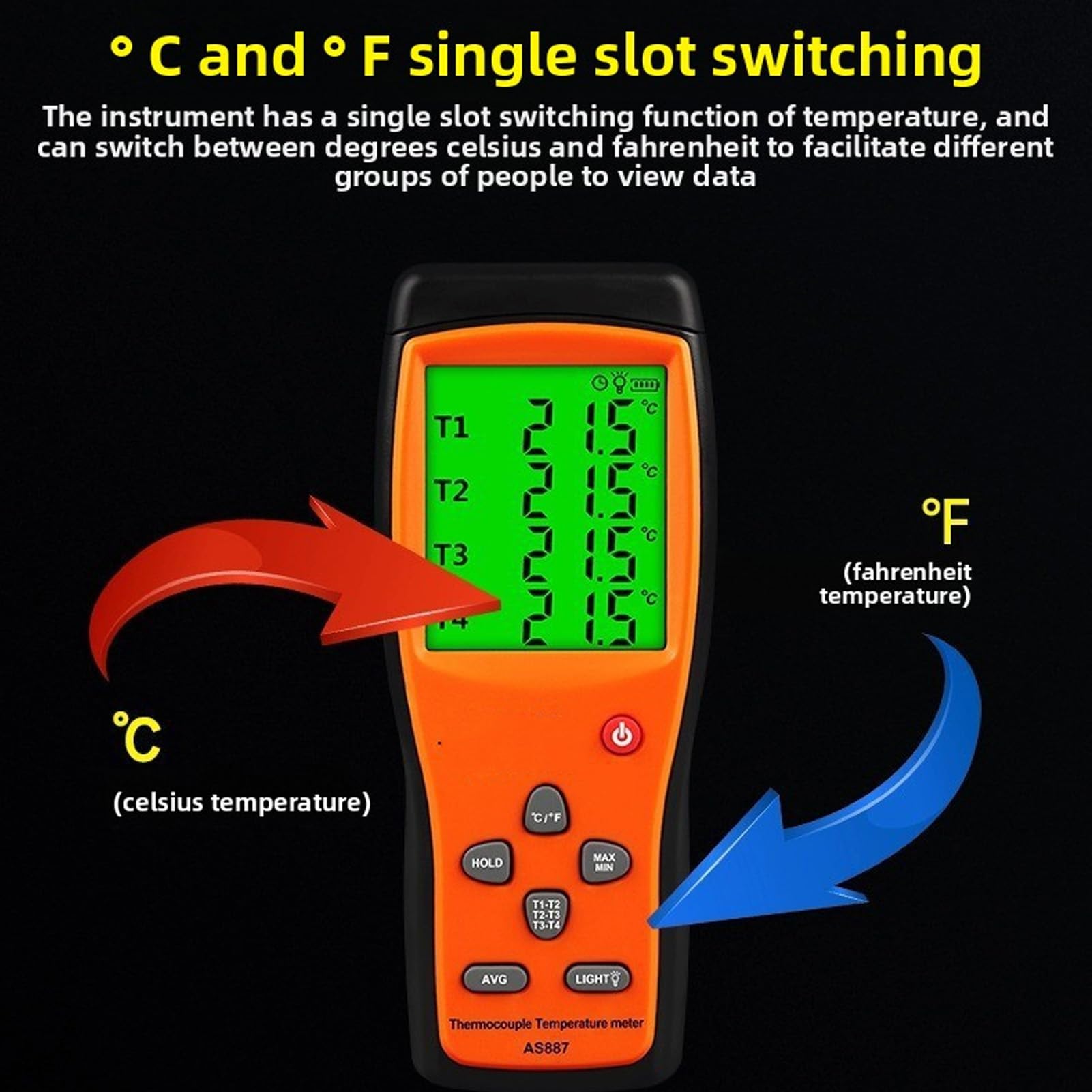 Eujgoov 4 Kanäle Digitales Thermometer K -Typ Thermoelementtemperaturtester mit 4 Sonden -200 Bis 1372 ℃ für die Doppelprobenmessung