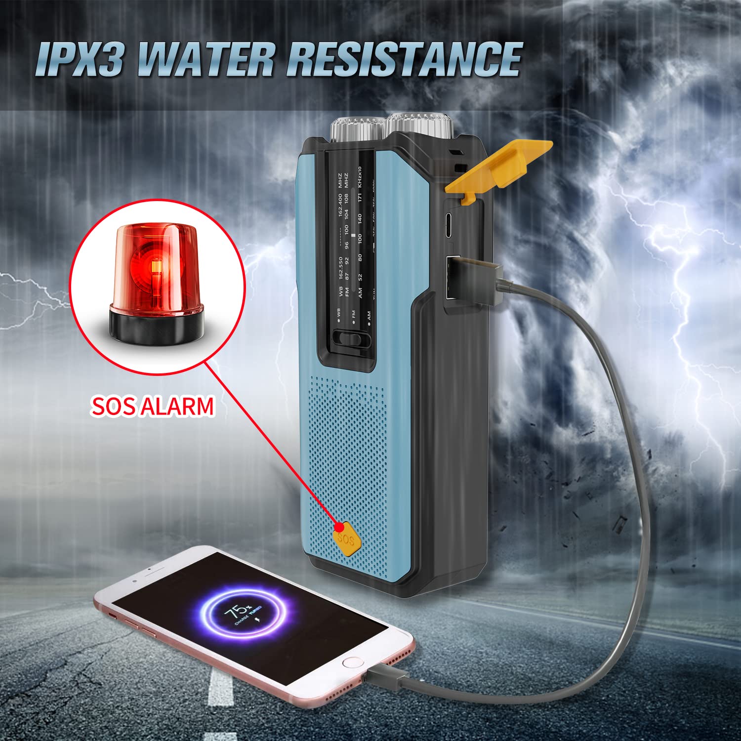 Radio Emergenza Solare E A Manovella - AM/FM/NOAA, Power Bank 2000mAh, Torcia SOS - Foto 13