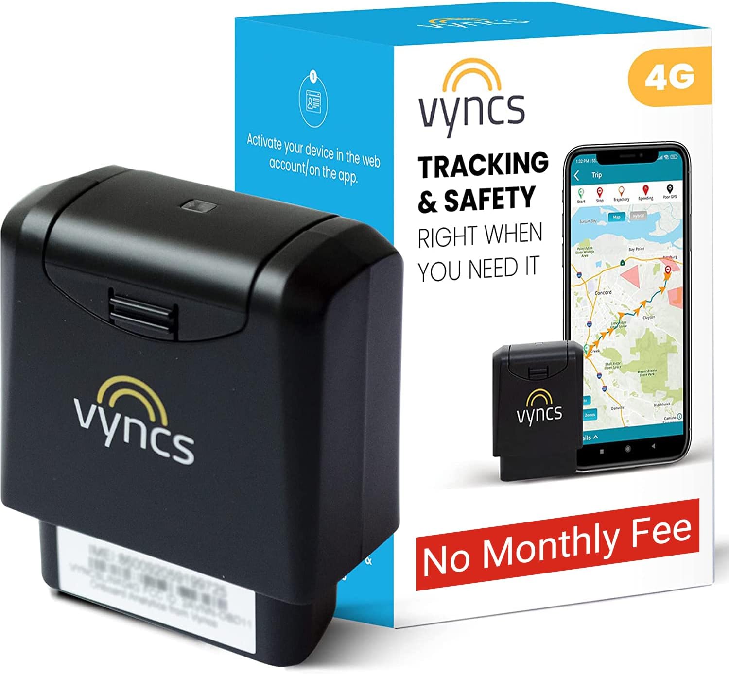 Vyncs GPS Tracker for Vehicles, No Monthly Fee, 4G LTE