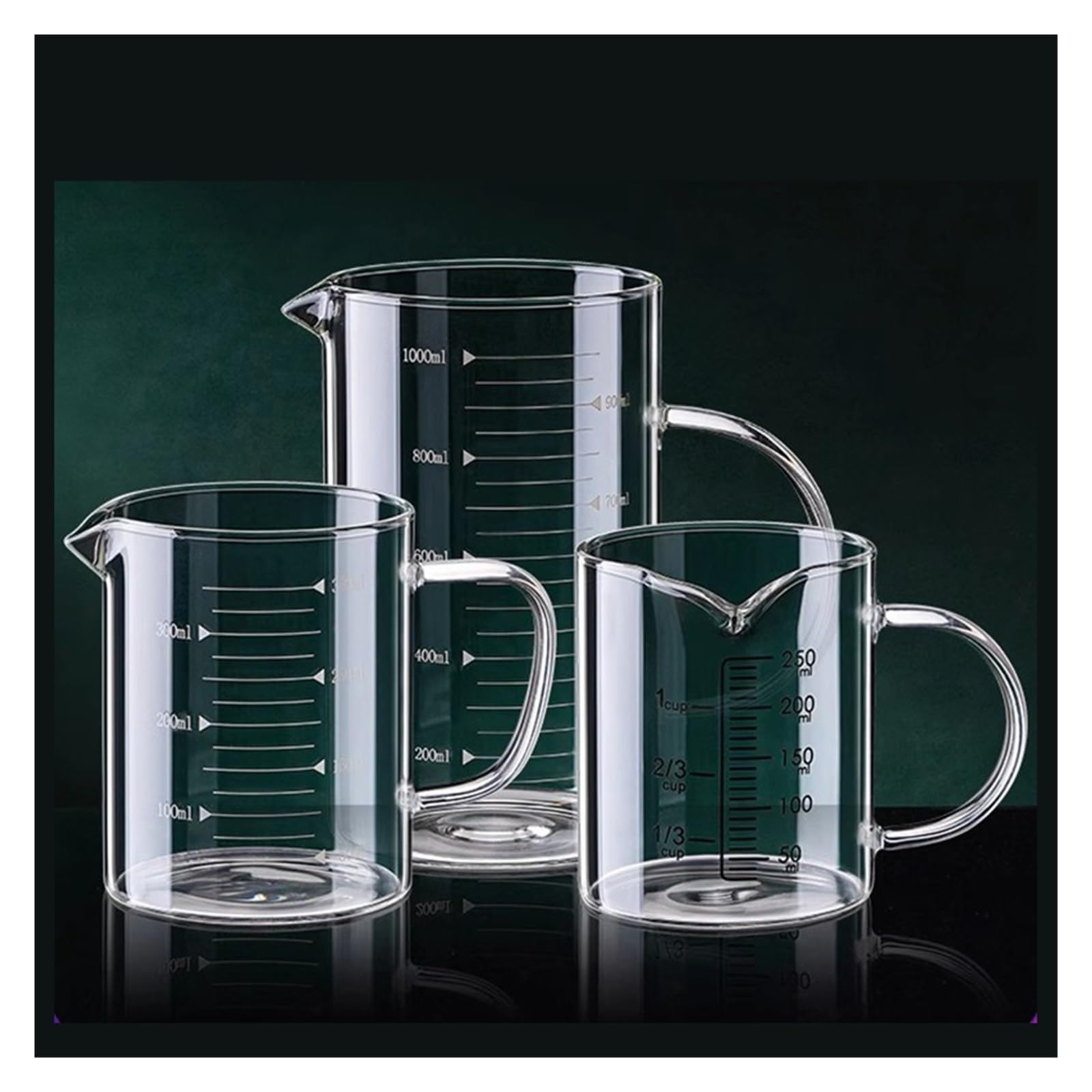 1/2 taza medidora de vidrio con asa, resistente al calor, for laboratorio, cocina, leche, café, 250/350/500/1000 ml(1000ml 2pcs)