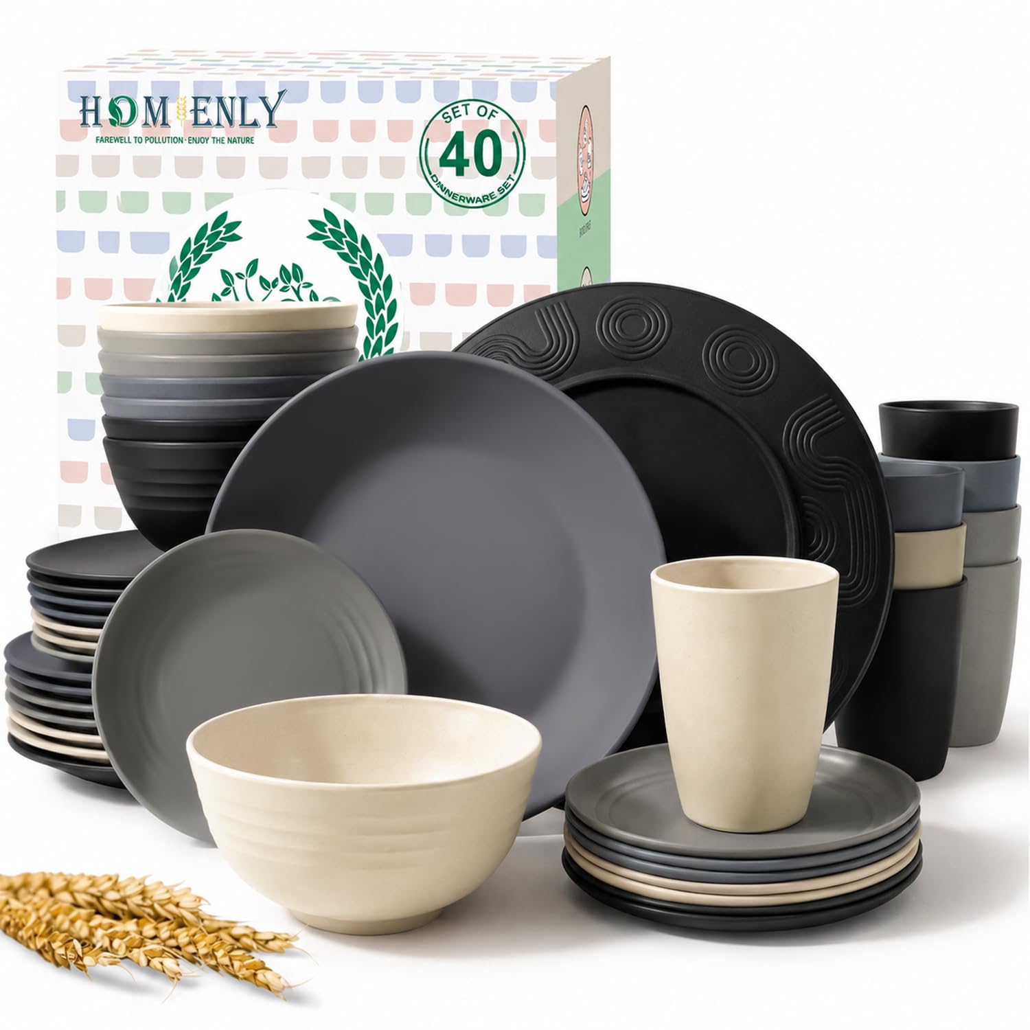 Homienly Wheat Straw Dinnerware Set - 20 Pieces -13
