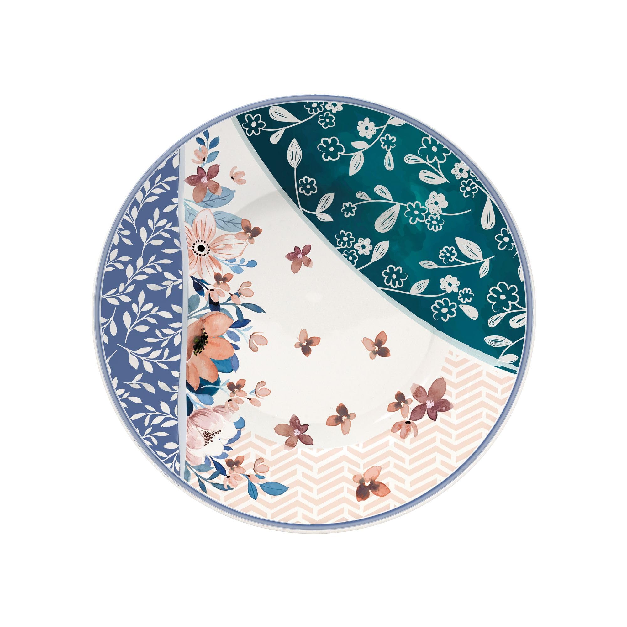 Wald Colección de mesa de platos llanos, hondos, frutas, ensaladera y plato de cerámica, decoración acuarela, lavables en lavavajillas (plato hondo – 6 unidades)