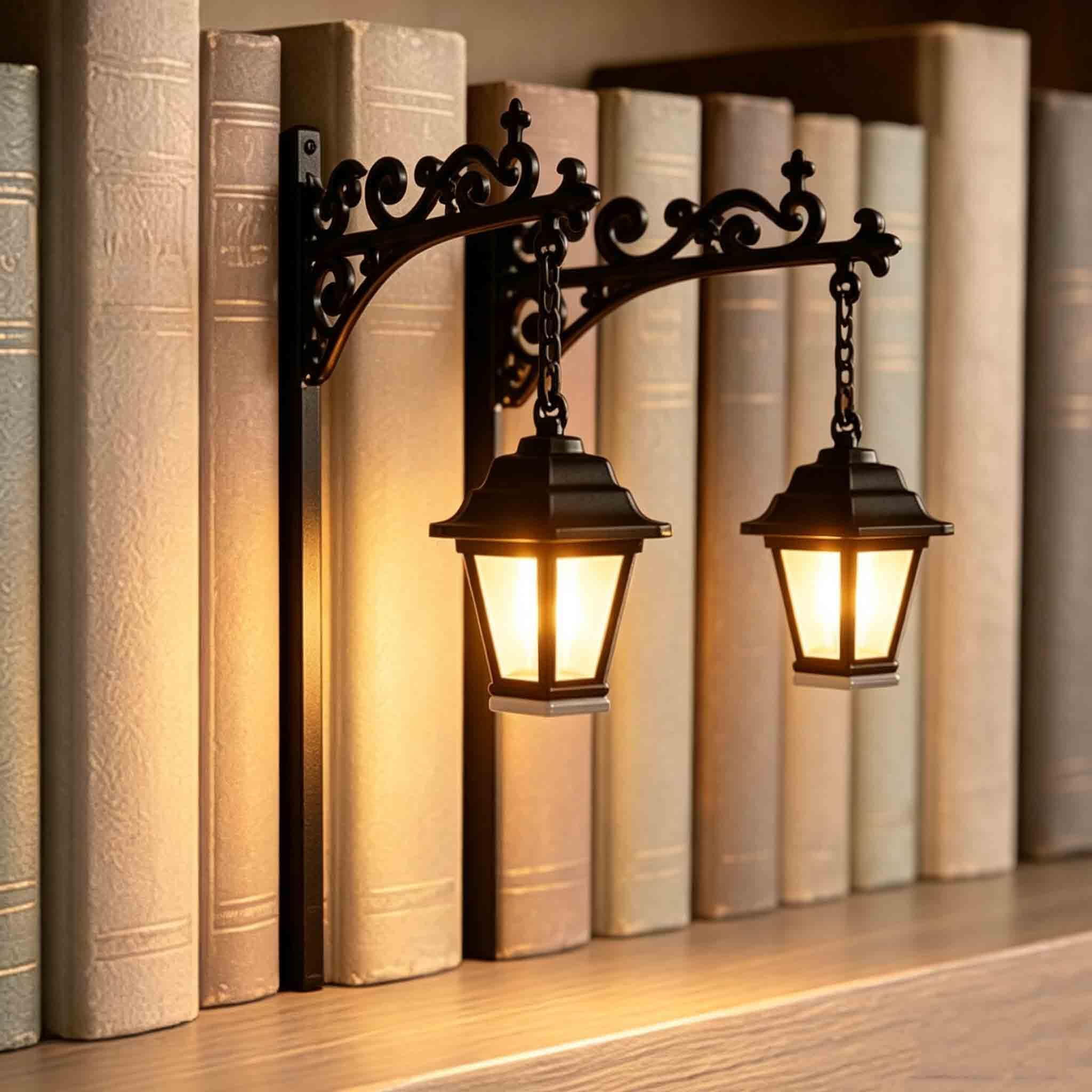 Ghost Bookshelf Lantern, Mini Gothic Bookshelf Decor, Library Lantern Bookshelf Lamp with Warm Nightlight, Portable Reading LED Lamp, Spooky Halloween Ornament for Shelf & Indoor Tabletop Decor、2Pcs-B