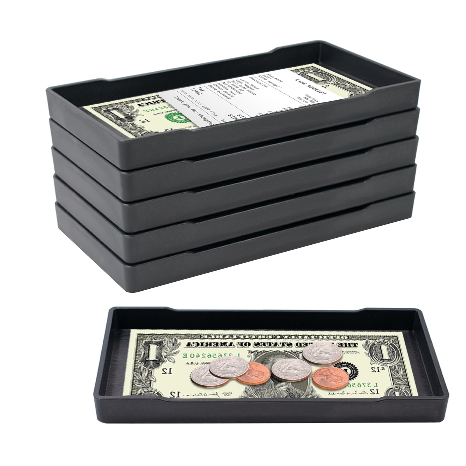 6 bandejas de plástico para restaurantes, para cheques de invitados, para bares, hoteles, dinero en efectivo, tarjetas de crédito, facturas, 20 x 10 x 2,1 cm