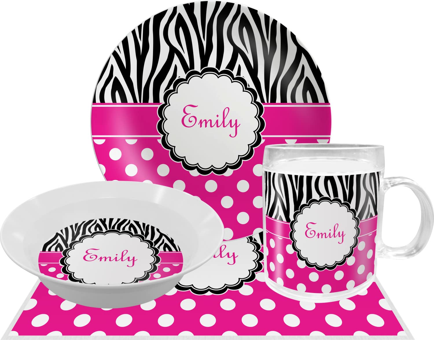 Personalized Zebra Print & Polka Dots Melamine Bowl - 12 oz