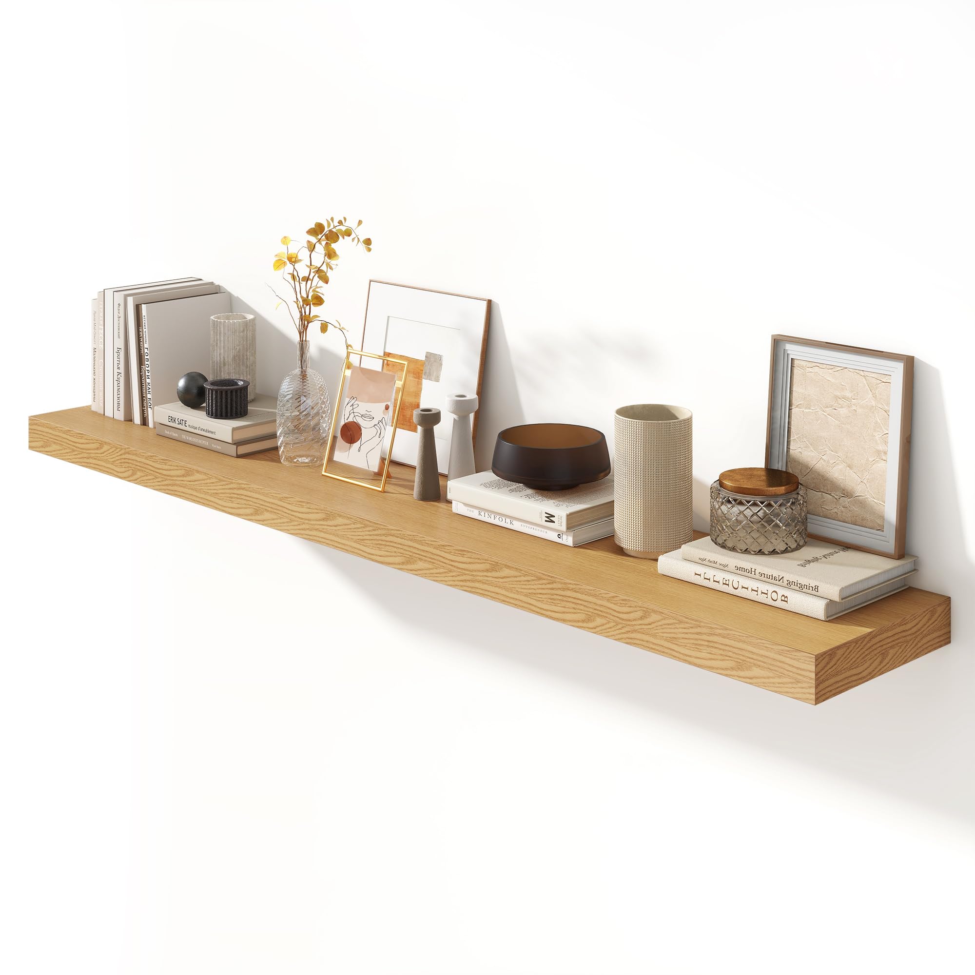 FLYJOE 72 Inch Oak Floating Shelf | 12 Inch Deep Floating Shelves Set of 1 | 72" D x 12" D Rustic Wood Shelves for Wall | Deep Oak Shelves for Living