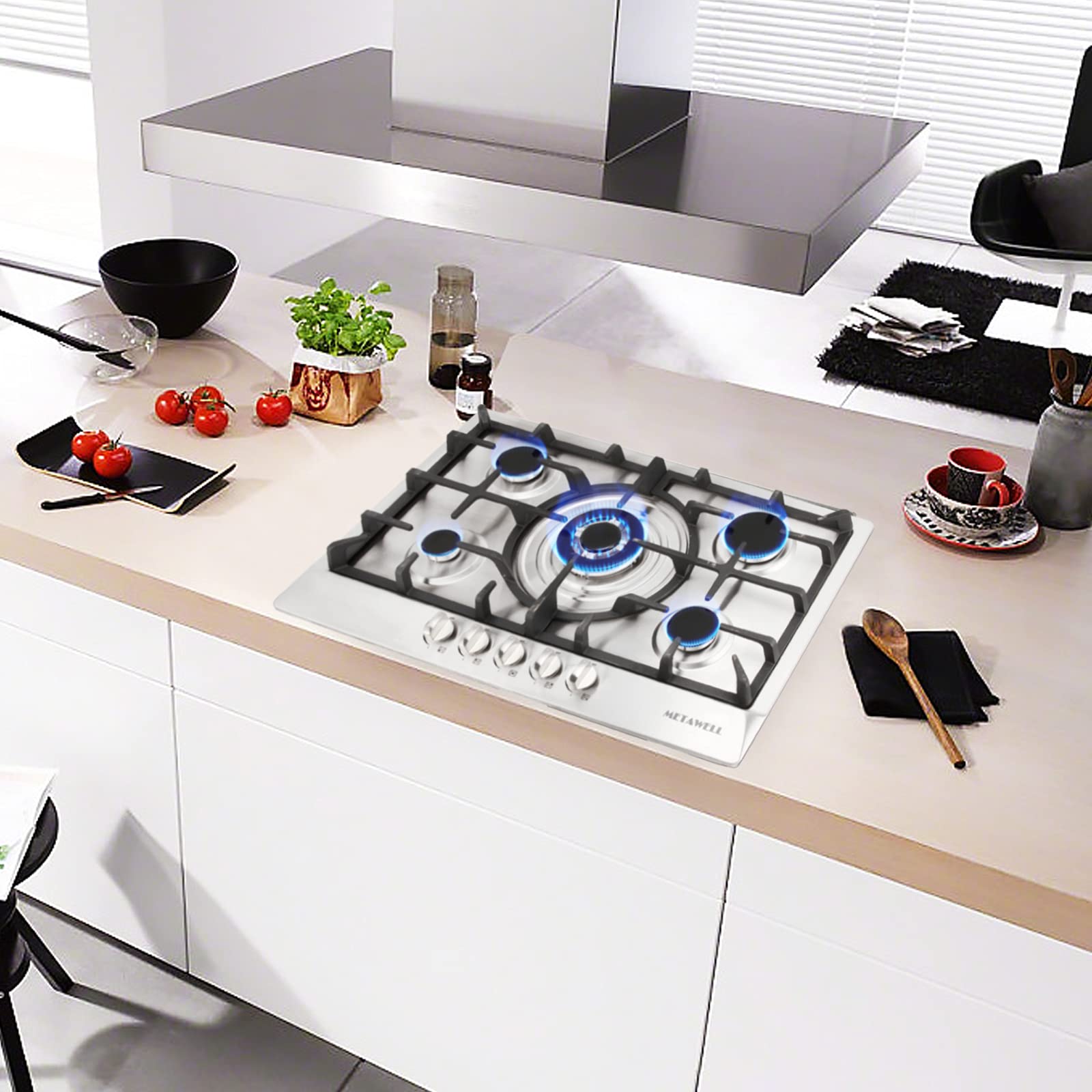 Buy METAWELL 30 inch Gas Cooktop Silver 5 Burner Gas Cooktop, Durable