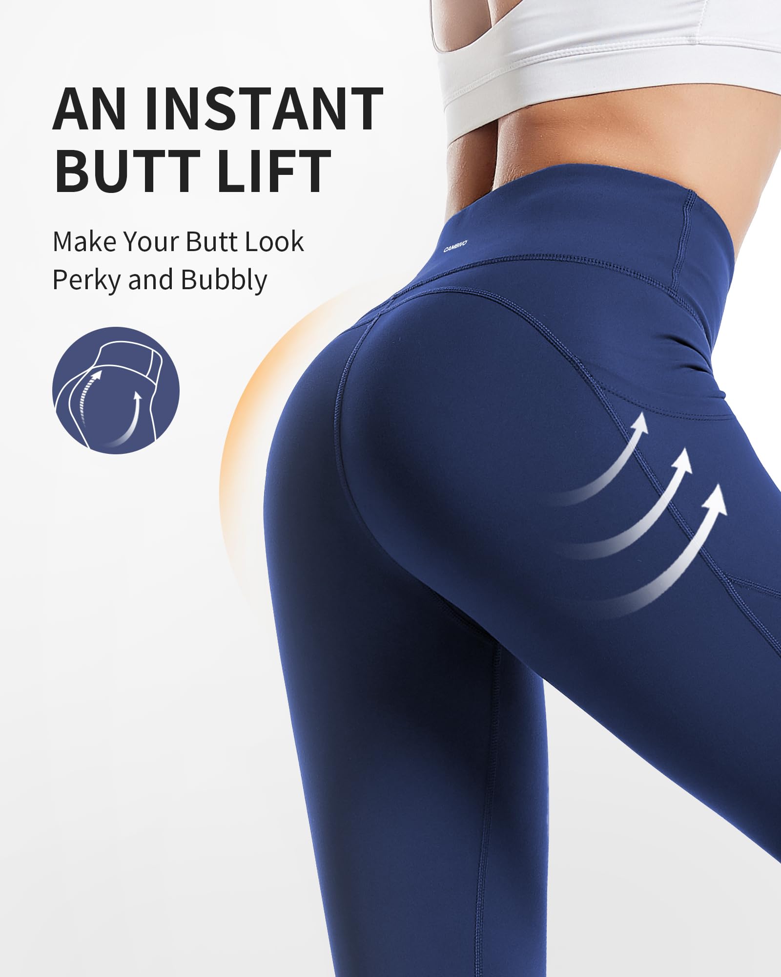 CAMBIVO Leggins Sportivi Donna, Leggins Push up a Vita Alta, Leggings Palestra Pantaloni Yoga Pants Elasticizzati Lunghi con Tasche per Fitness, Pilates, Sport, Gym, Running, Tempo Libero