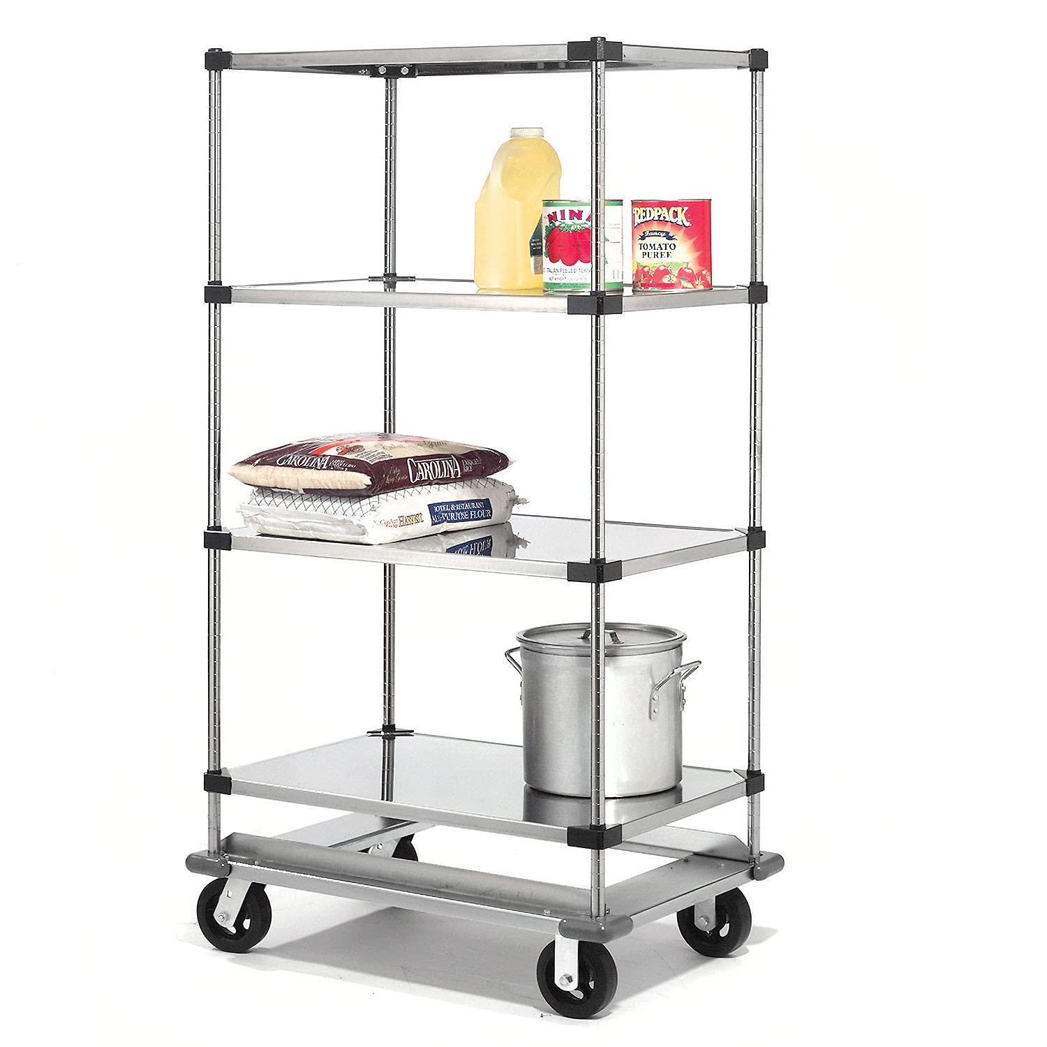Stainless Steel Shelf Truck with Dolly Base by Nexel – 49"L x 24"W x 70"H, 12-Gauge Steel, Grey, Model 242006