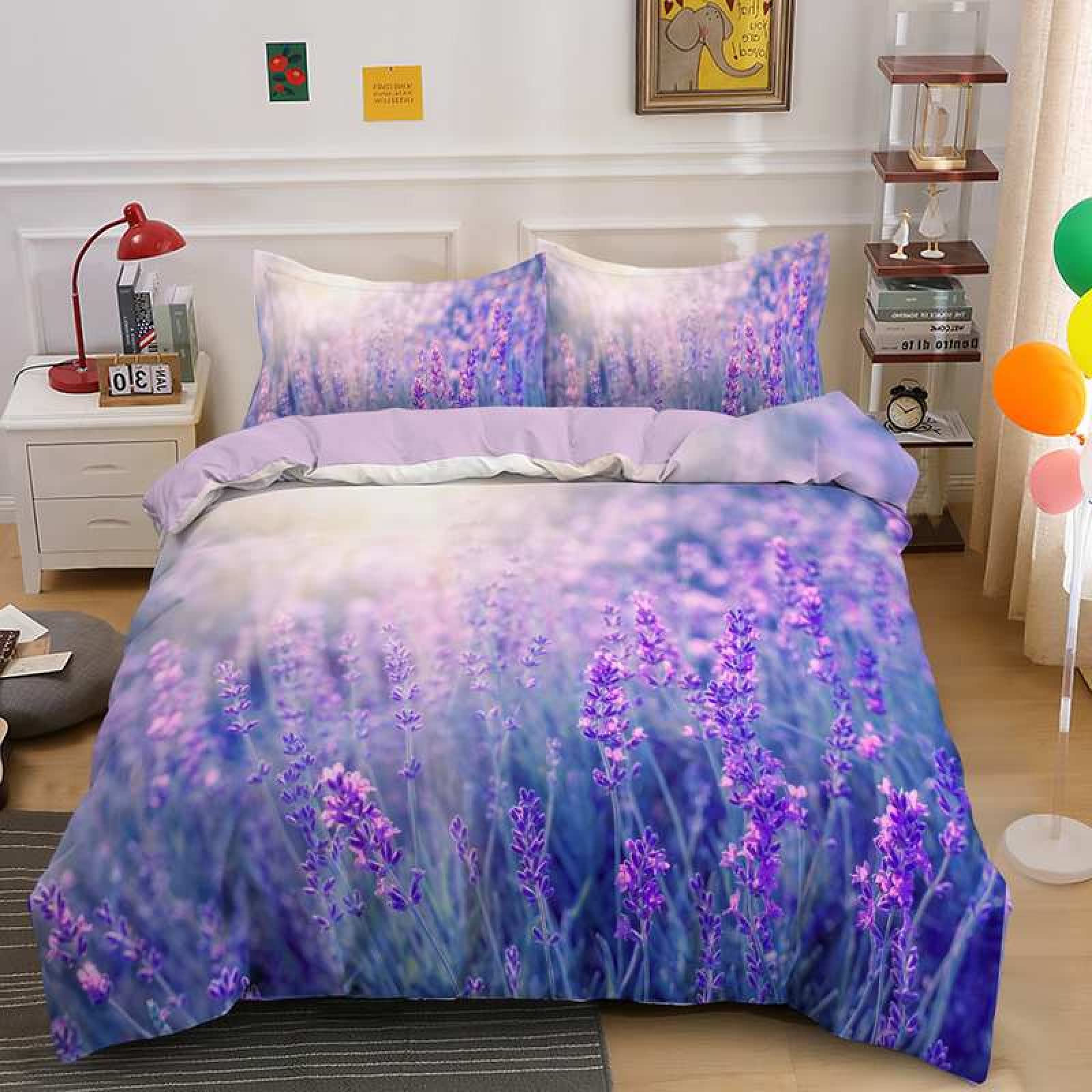 Paarse bloemen super kingsize dekbed, omkeerbaar dekbedovertrek met