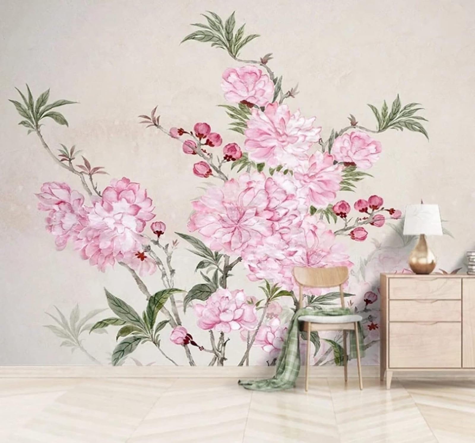 Wallpaper-3D-Xlm 250Cm×170Cm(B×H) Simple Beautiful Elegant Pink Flowers 3D Wallpaper Easy Install Feature Office Living Room Sofa Bedroom Tv Background Wall Decoration-250Cm×170Cm